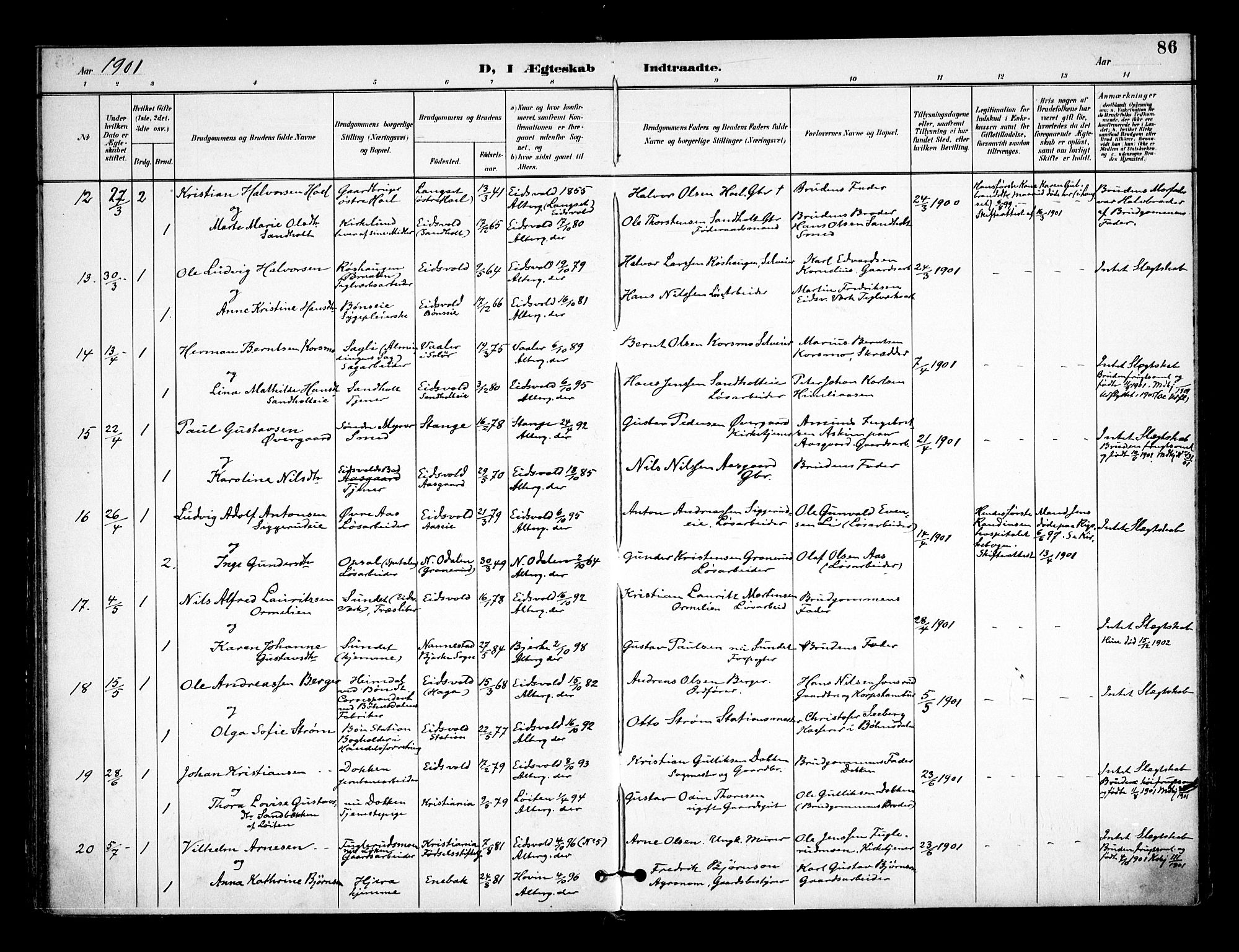 Eidsvoll prestekontor Kirkebøker, AV/SAO-A-10888/F/Fa/L0005: Ministerialbok nr. I 5, 1896-1906, s. 86