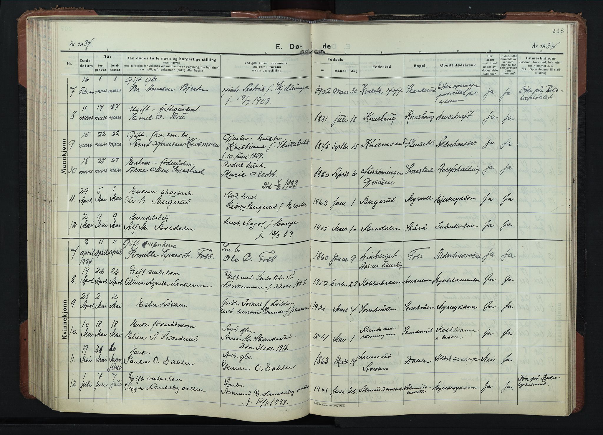 Våler prestekontor, Hedmark, AV/SAH-PREST-040/H/Ha/Hab/L0006: Klokkerbok nr. 6, 1932-1956, s. 268