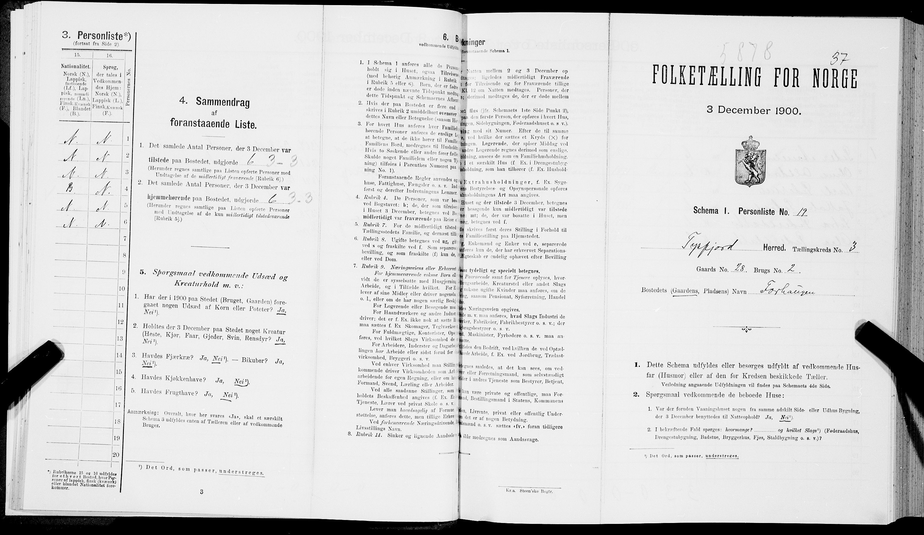 SAT, Folketelling 1900 for 1850 Tysfjord herred, 1900, s. 333