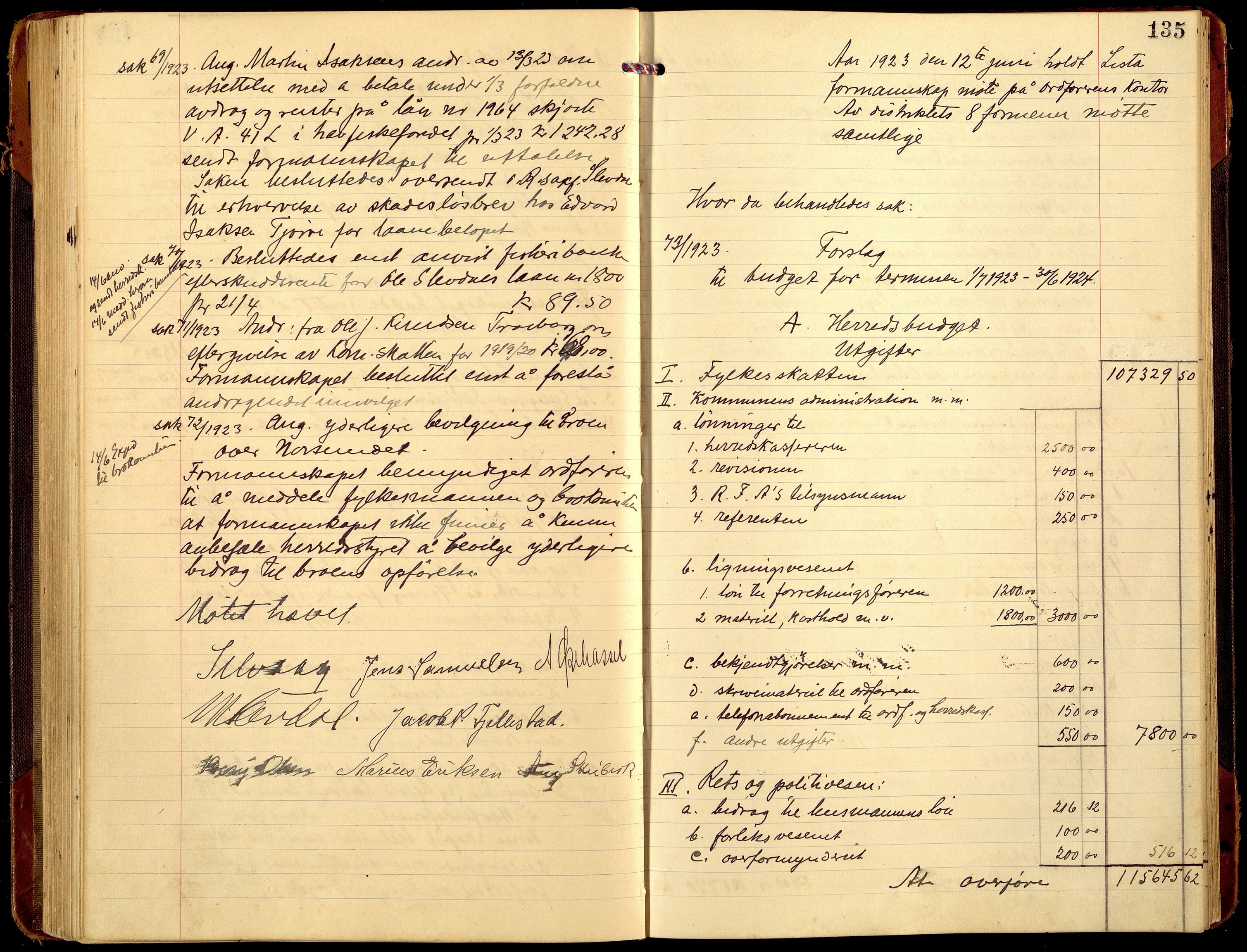 Lista kommune - Formannskapet, ARKSOR/1003LI120/A/L0008: Møtebok (d), 1921-1925, s. 134b-135a