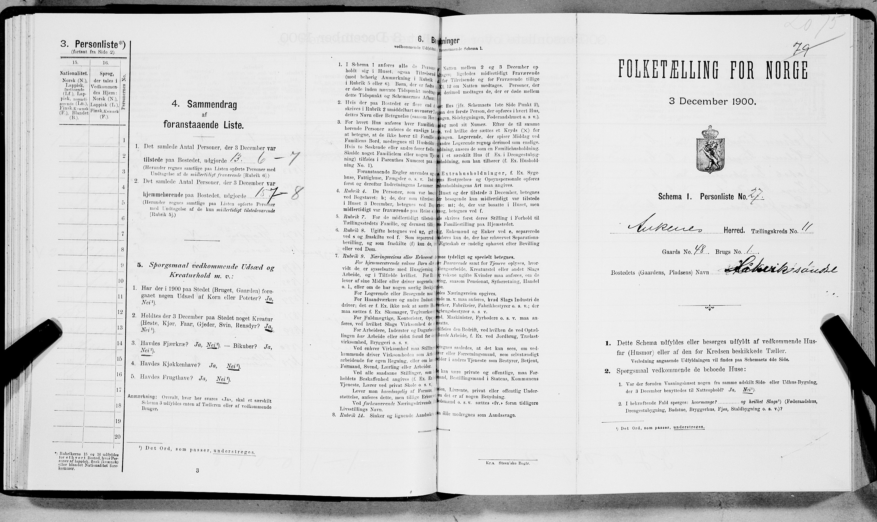 SAT, Folketelling 1900 for 1855 Ankenes herred, 1900, s. 1248