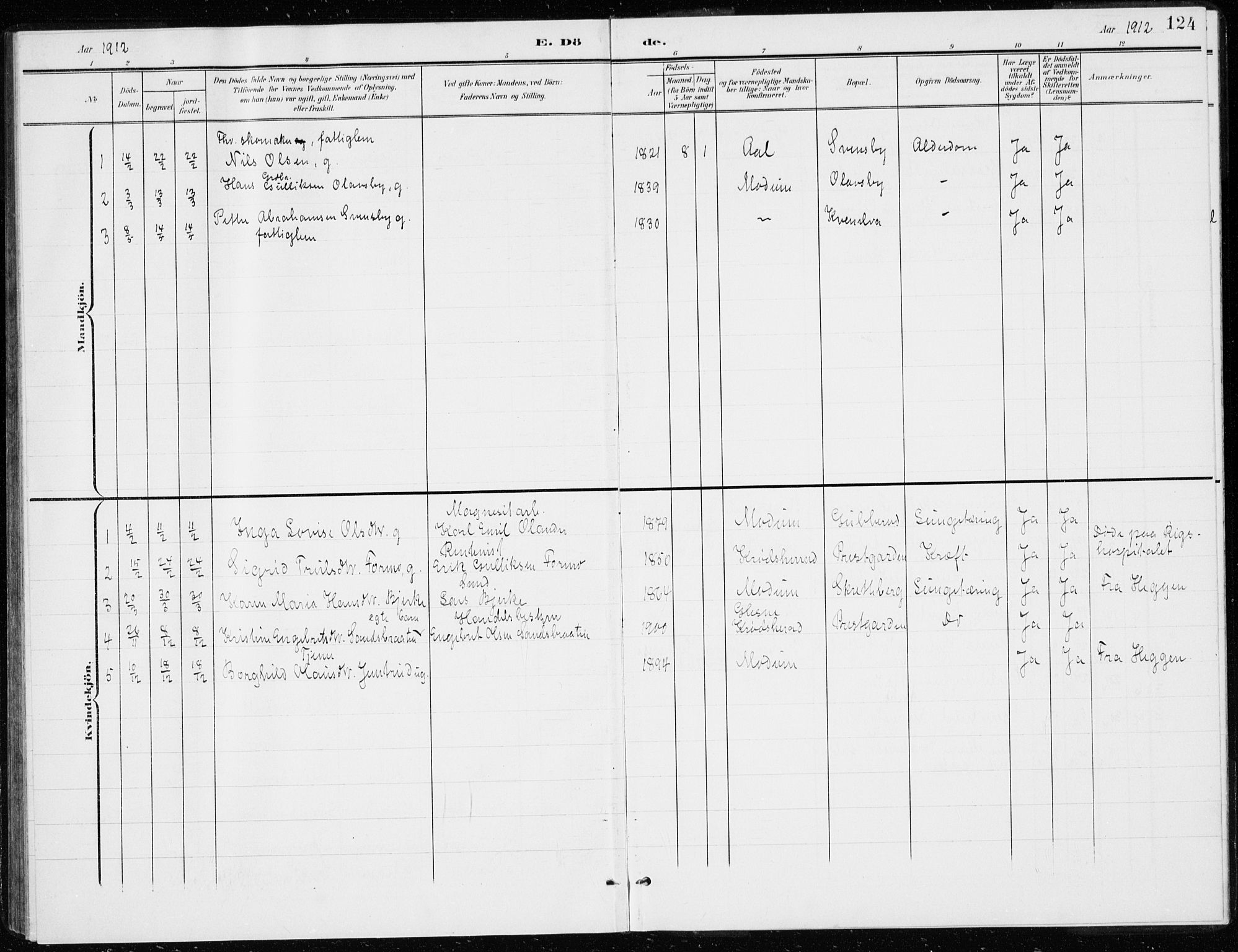 Modum kirkebøker, AV/SAKO-A-234/G/Gd/L0001: Klokkerbok nr. IV 1, 1901-1921, s. 124