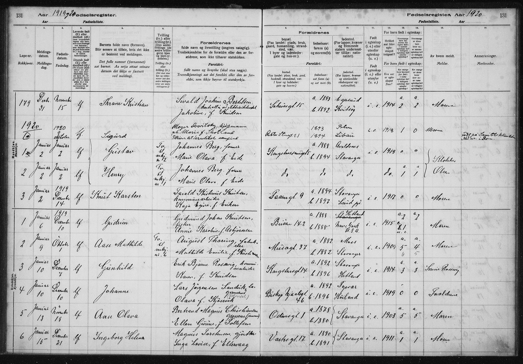 St. Petri sokneprestkontor, AV/SAST-A-101813/002/A/L0001: Fødselsregister nr. 1, 1916-1922, s. 131