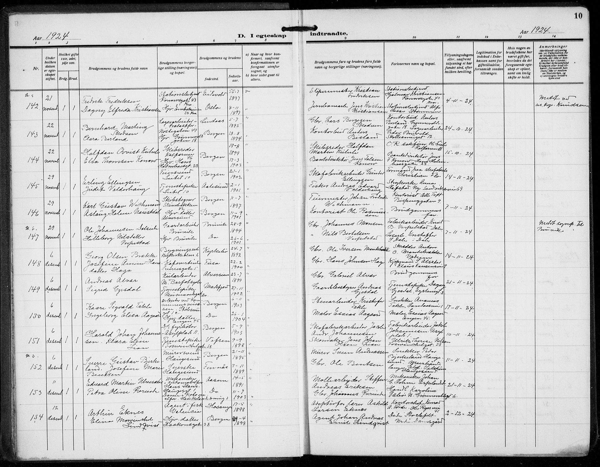 Domkirken sokneprestembete, AV/SAB-A-74801/H/Hab/L0034: Klokkerbok nr. D 6, 1924-1941, s. 10
