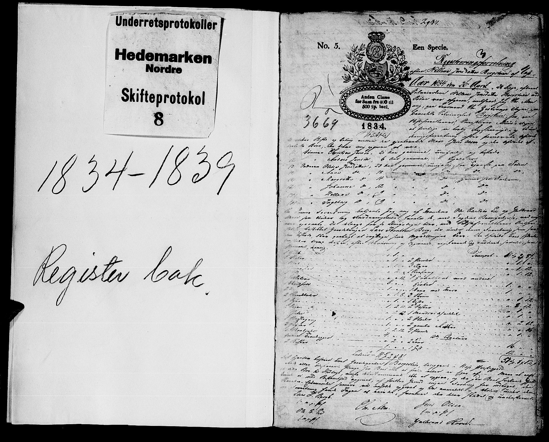 Nord-Hedmark sorenskriveri, SAH/TING-012/J/Ja/L0009: Skifteprotokoll, 1834-1839, s. 0-1