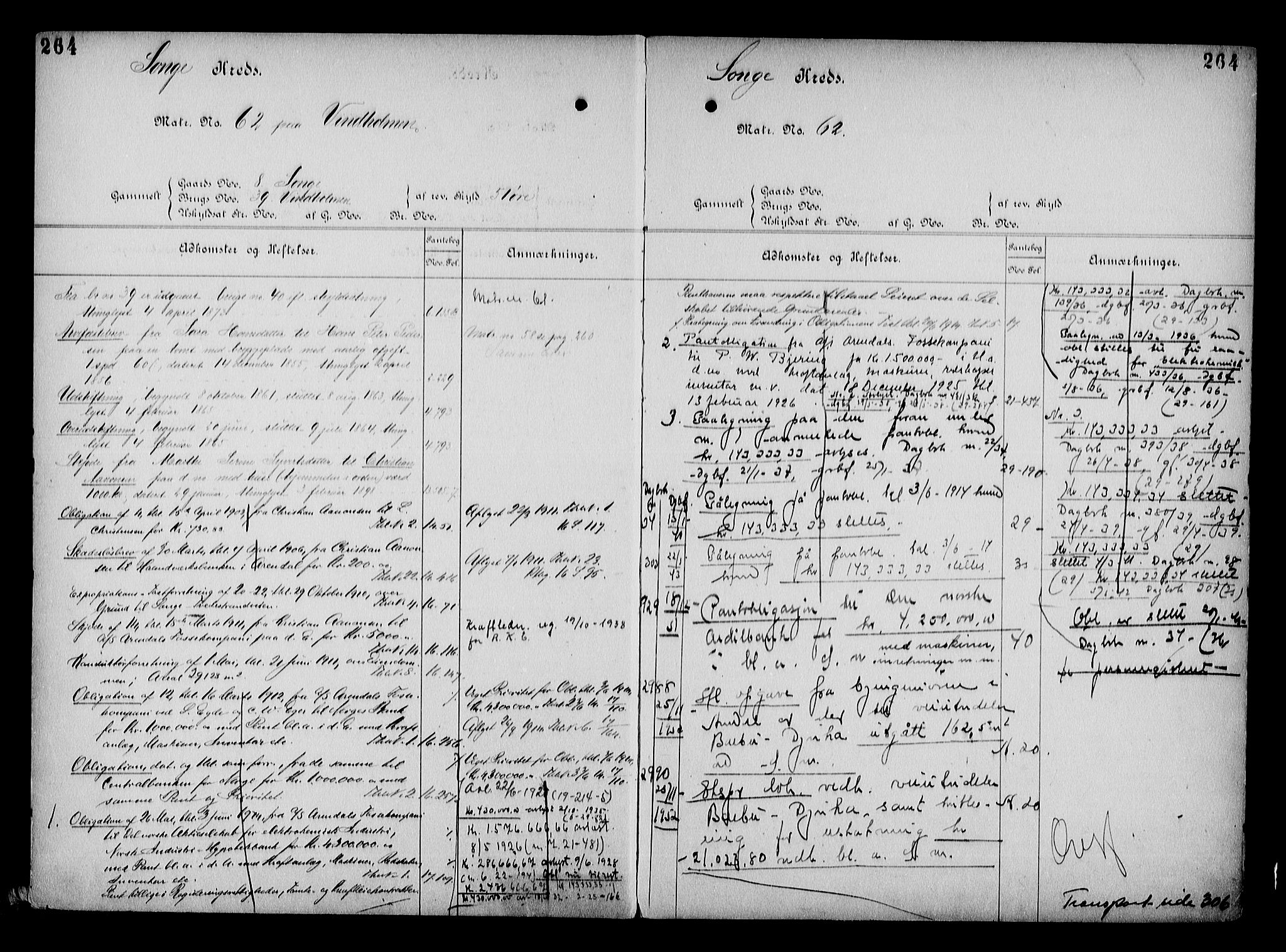 Arendal byfogd, AV/SAK-1222-0001/G/Ga/L0015: Panteregister nr. 13, 1860-1960, s. 264