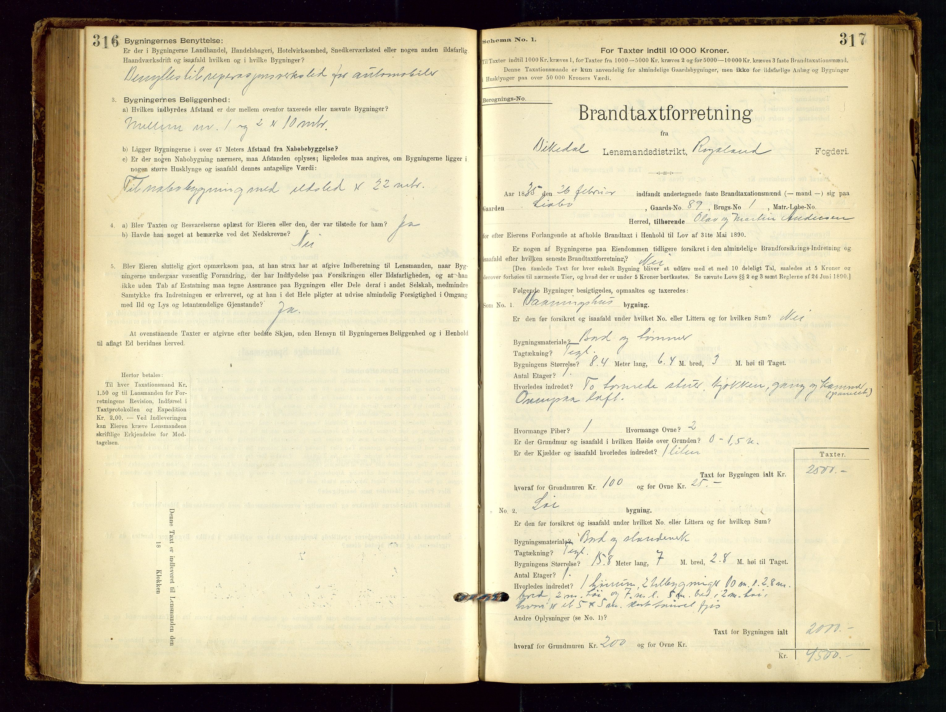 Vikedal lensmannskontor, SAST/A-100179/Gob/L0004: Branntakstprotokoll, 1894-1952, s. 316-317