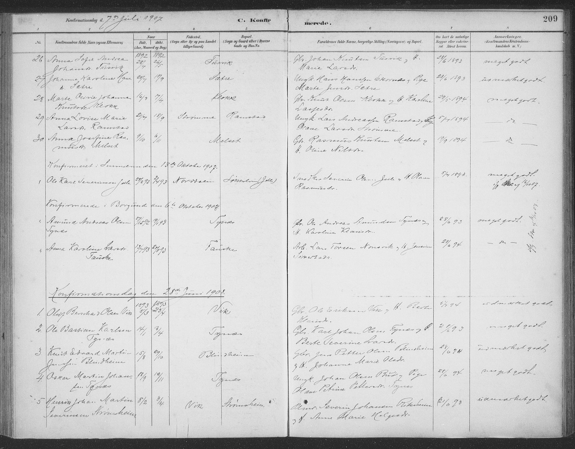 Ministerialprotokoller, klokkerbøker og fødselsregistre - Møre og Romsdal, SAT/A-1454/523/L0335: Ministerialbok nr. 523A02, 1891-1911, s. 209