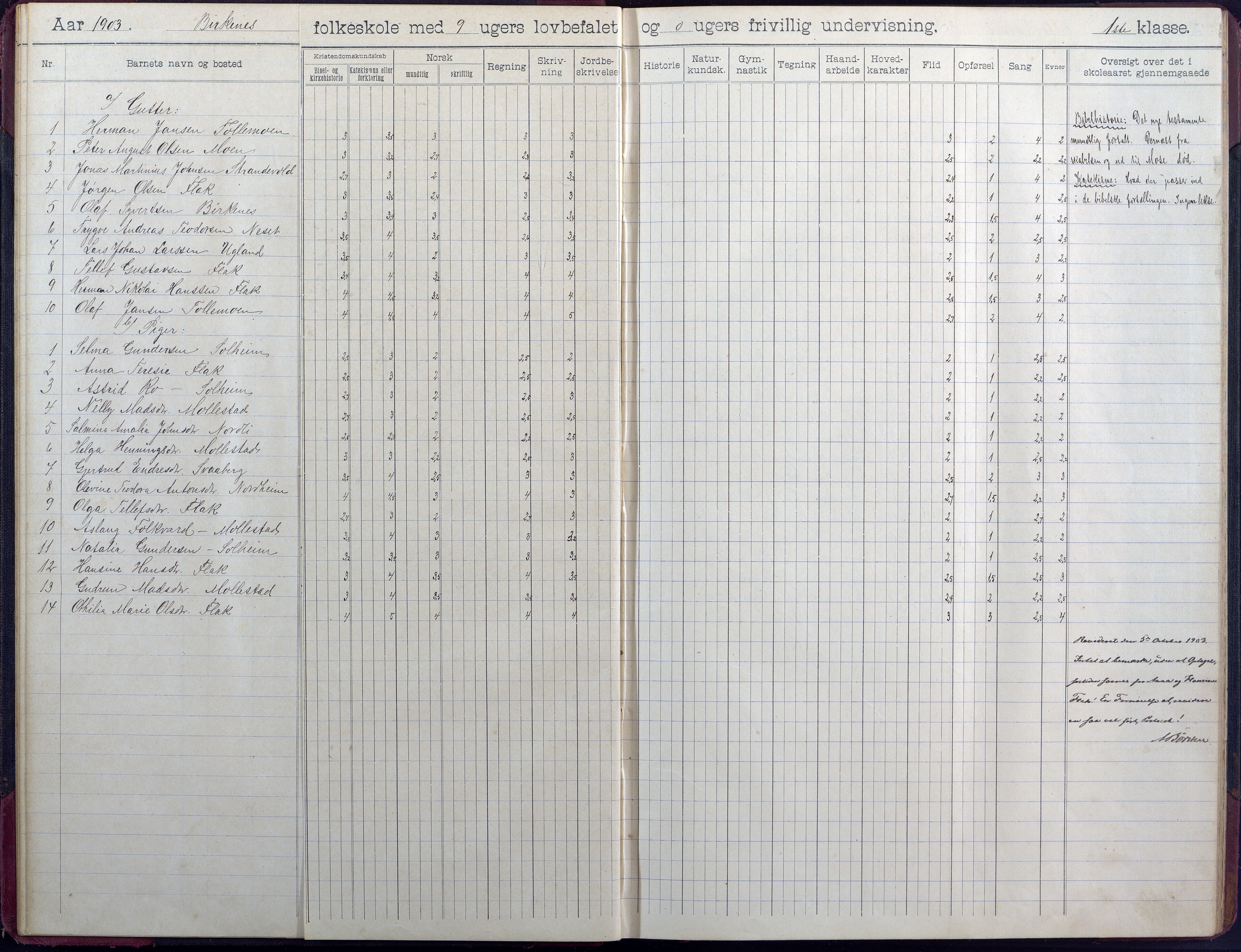 Birkenes kommune, Birkenes krets/Birkeland folkeskole frem til 1991, AAKS/KA0928-550a_91/F02/L0006: Skoleprotokoll, 1901-1915