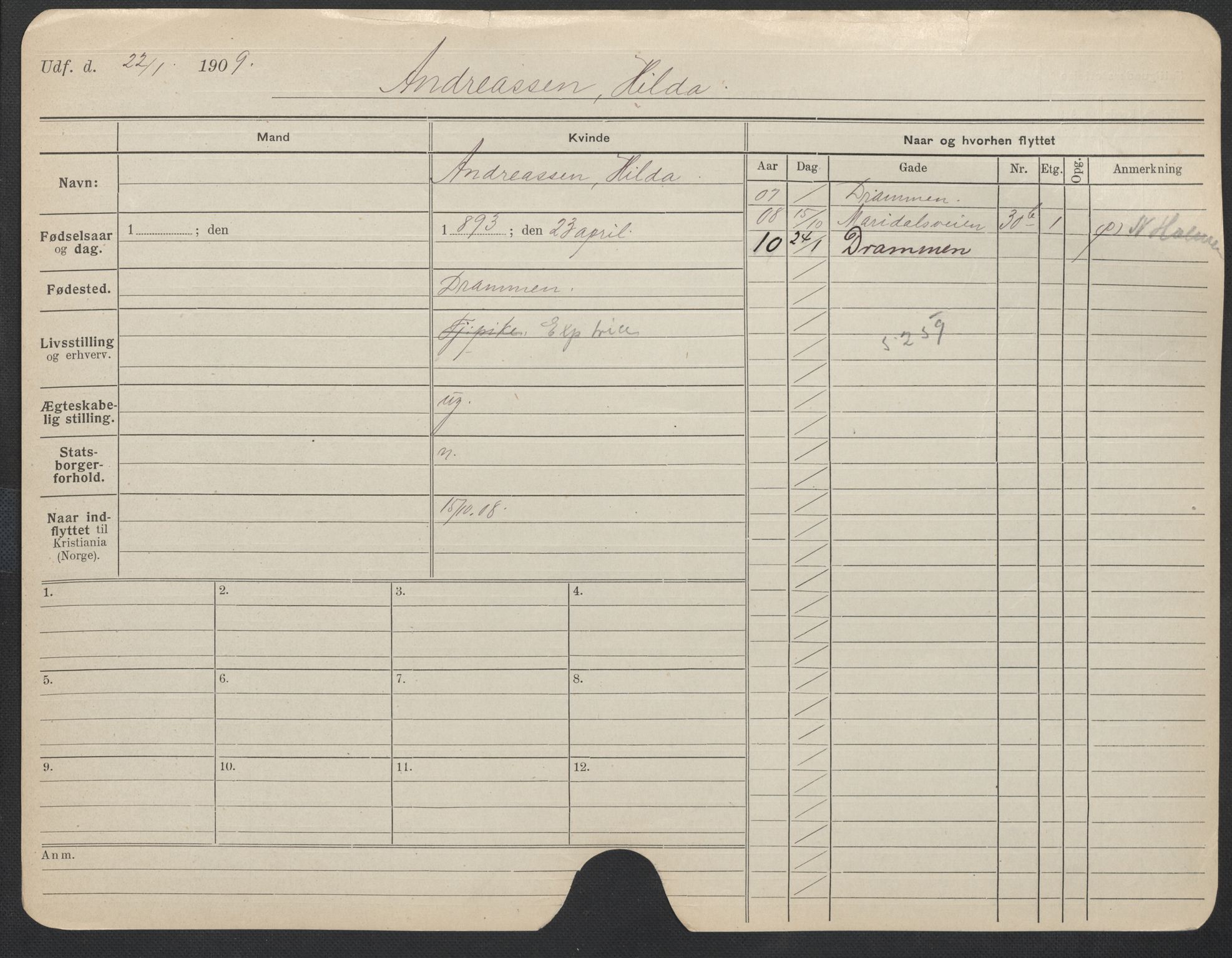 Oslo folkeregister, Registerkort, AV/SAO-A-11715/F/Fa/Fac/L0012: Kvinner, 1906-1914, s. 773a