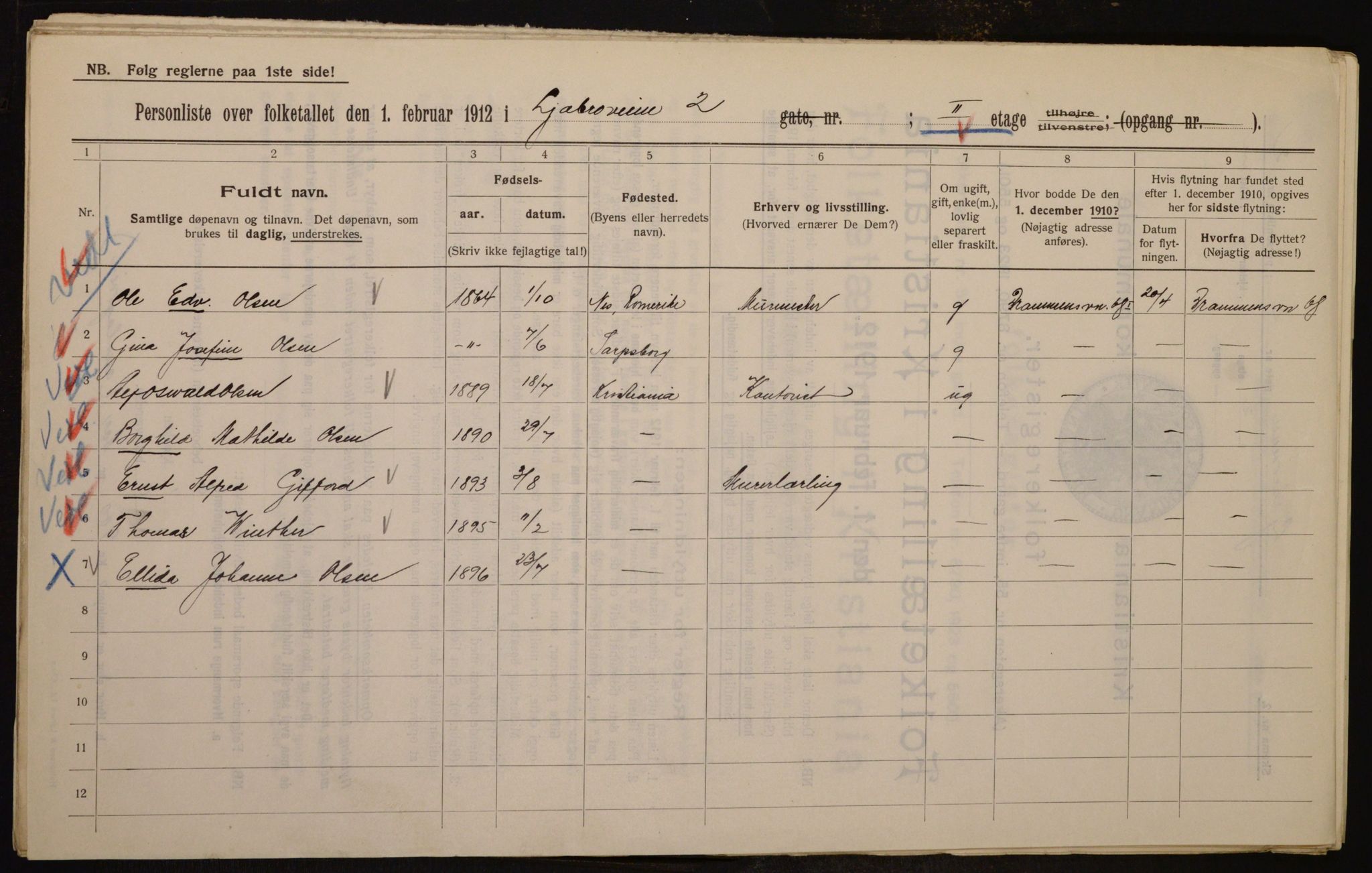 OBA, Kommunal folketelling 1.2.1912 for Kristiania, 1912, s. 58151