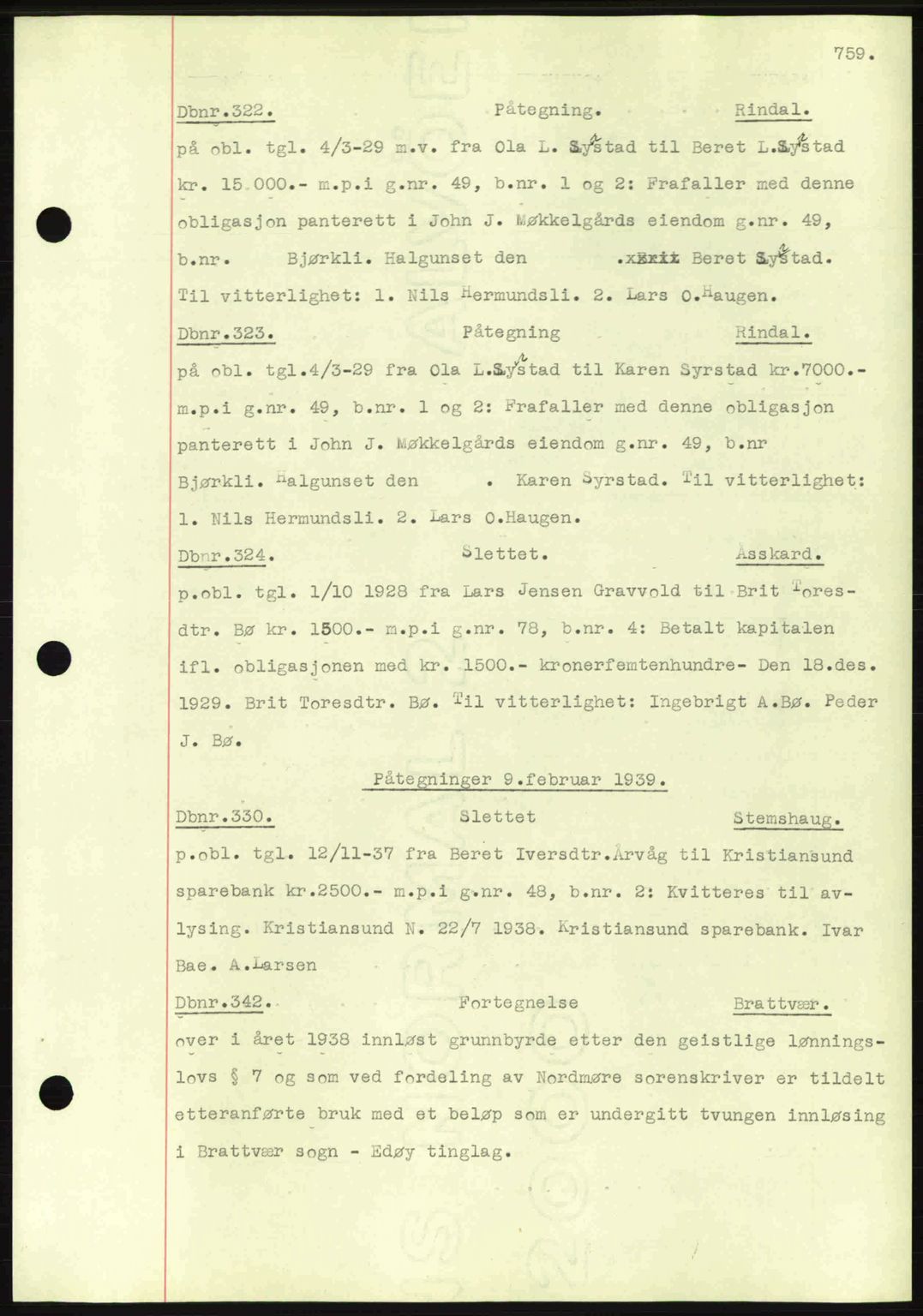 Nordmøre sorenskriveri, SAT/A-4132/1/2/2Ca: Pantebok nr. C80, 1936-1939, Dagboknr: 322/1939