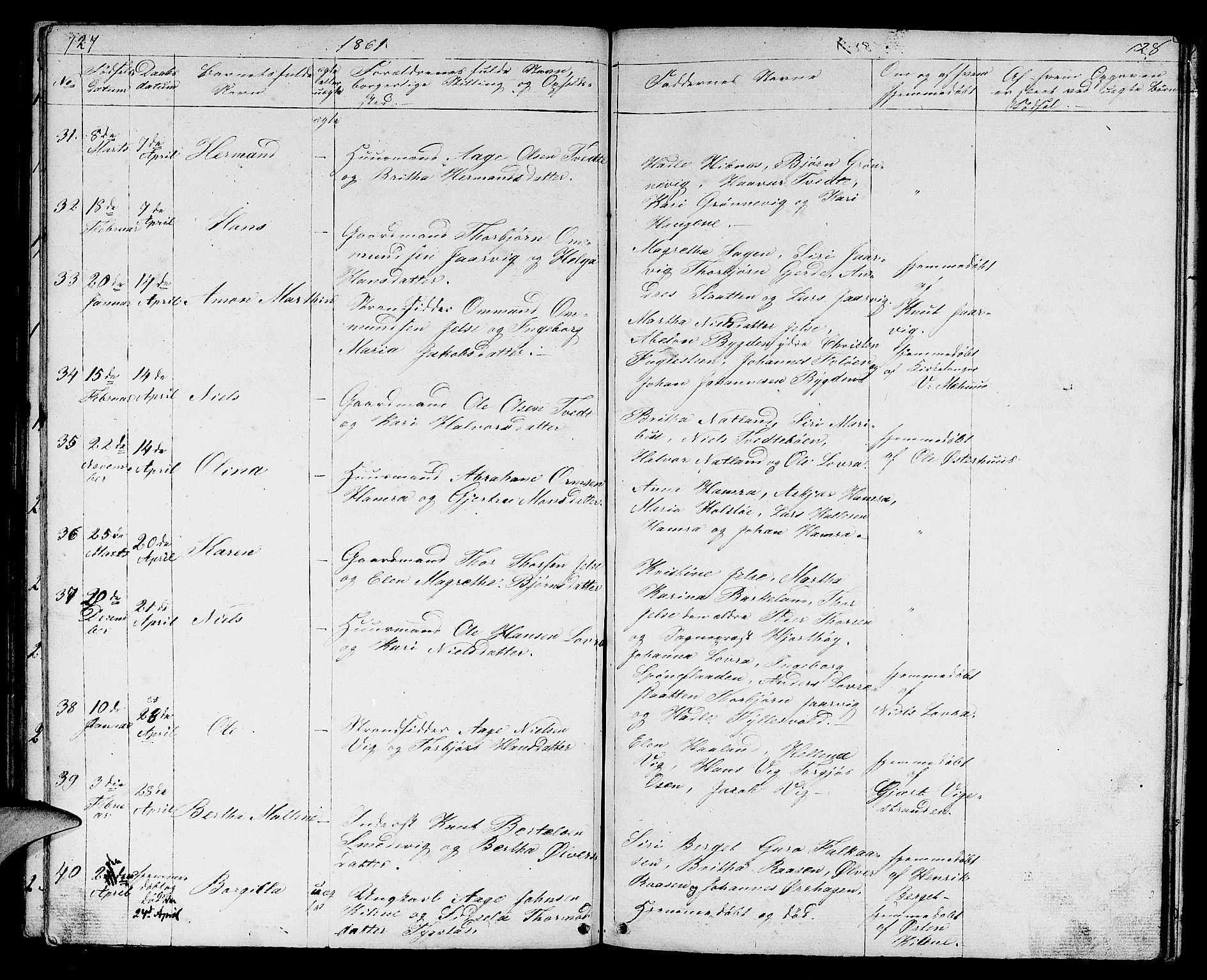 Jelsa sokneprestkontor, AV/SAST-A-101842/01/V: Klokkerbok nr. B 2, 1852-1863, s. 127-128