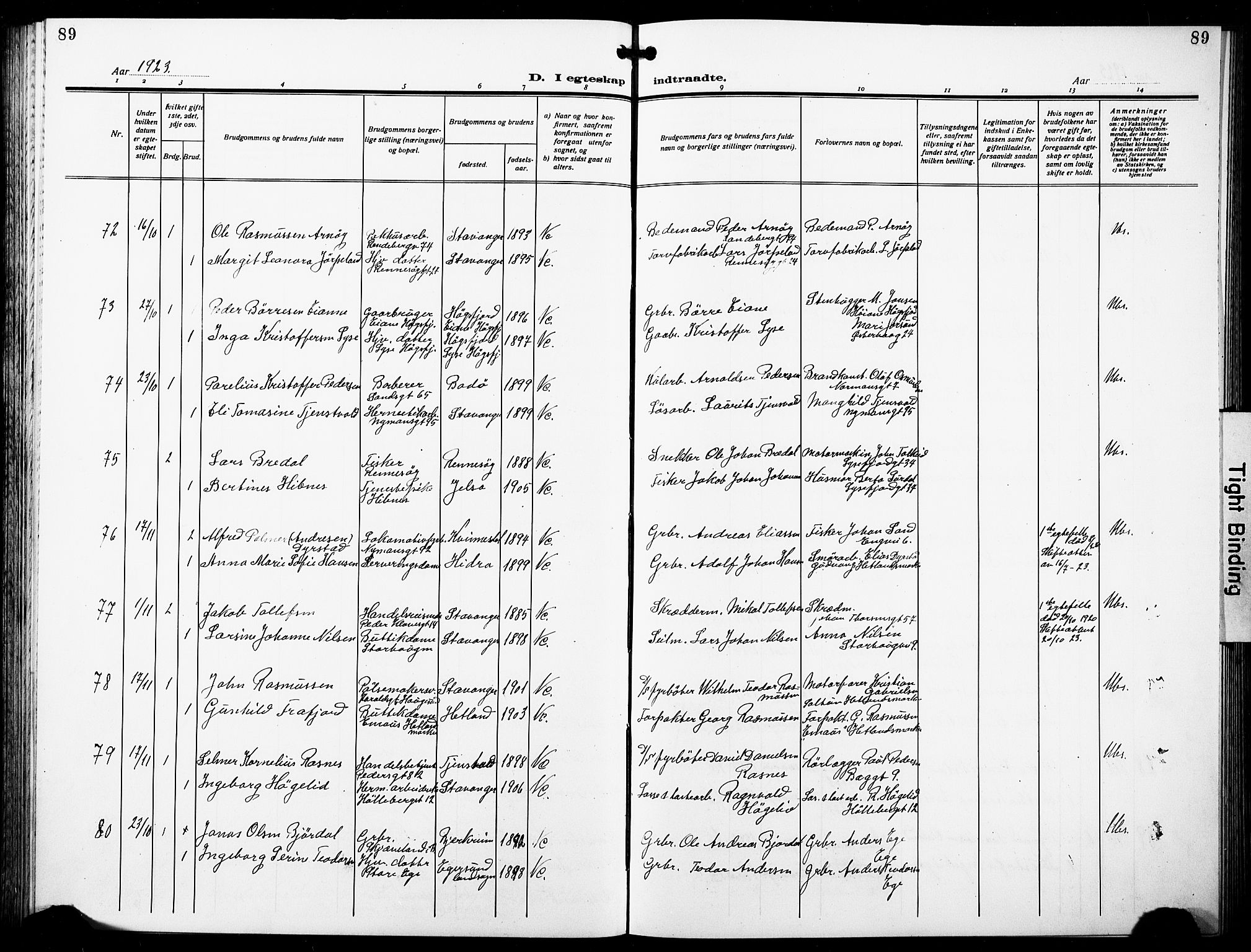 St. Johannes sokneprestkontor, AV/SAST-A-101814/001/30/30BB/L0007: Klokkerbok nr. B 7, 1917-1932, s. 89