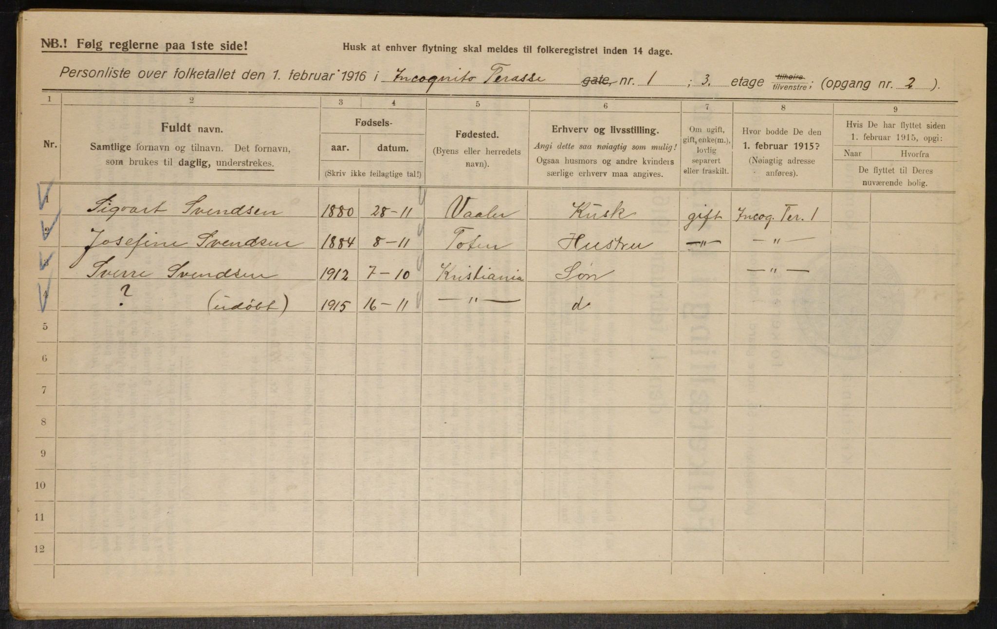 OBA, Kommunal folketelling 1.2.1916 for Kristiania, 1916, s. 45301