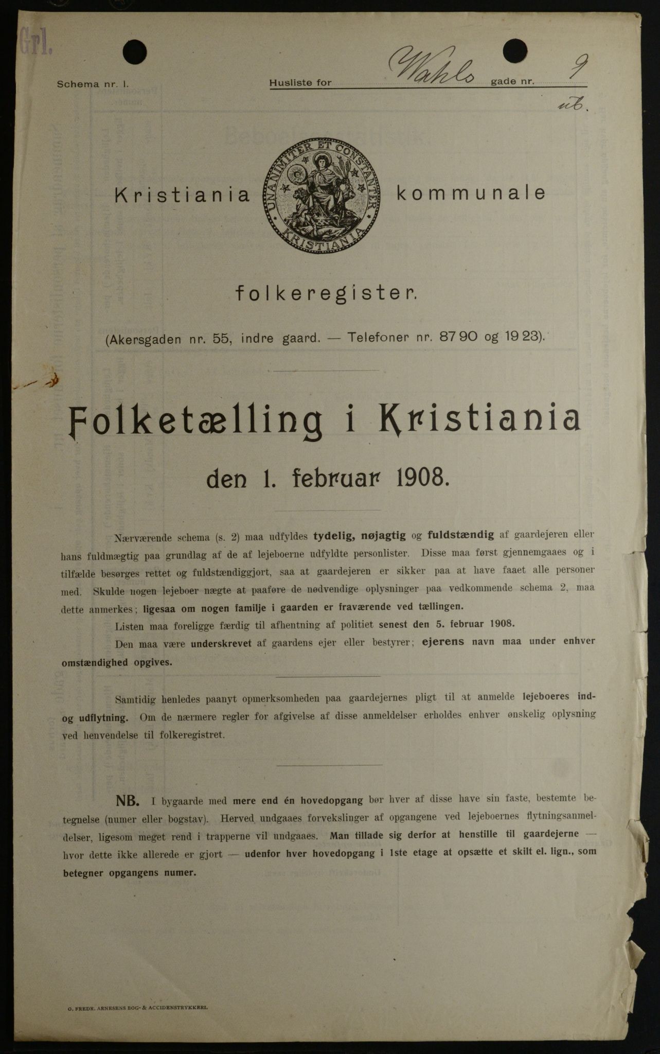OBA, Kommunal folketelling 1.2.1908 for Kristiania kjøpstad, 1908, s. 109166
