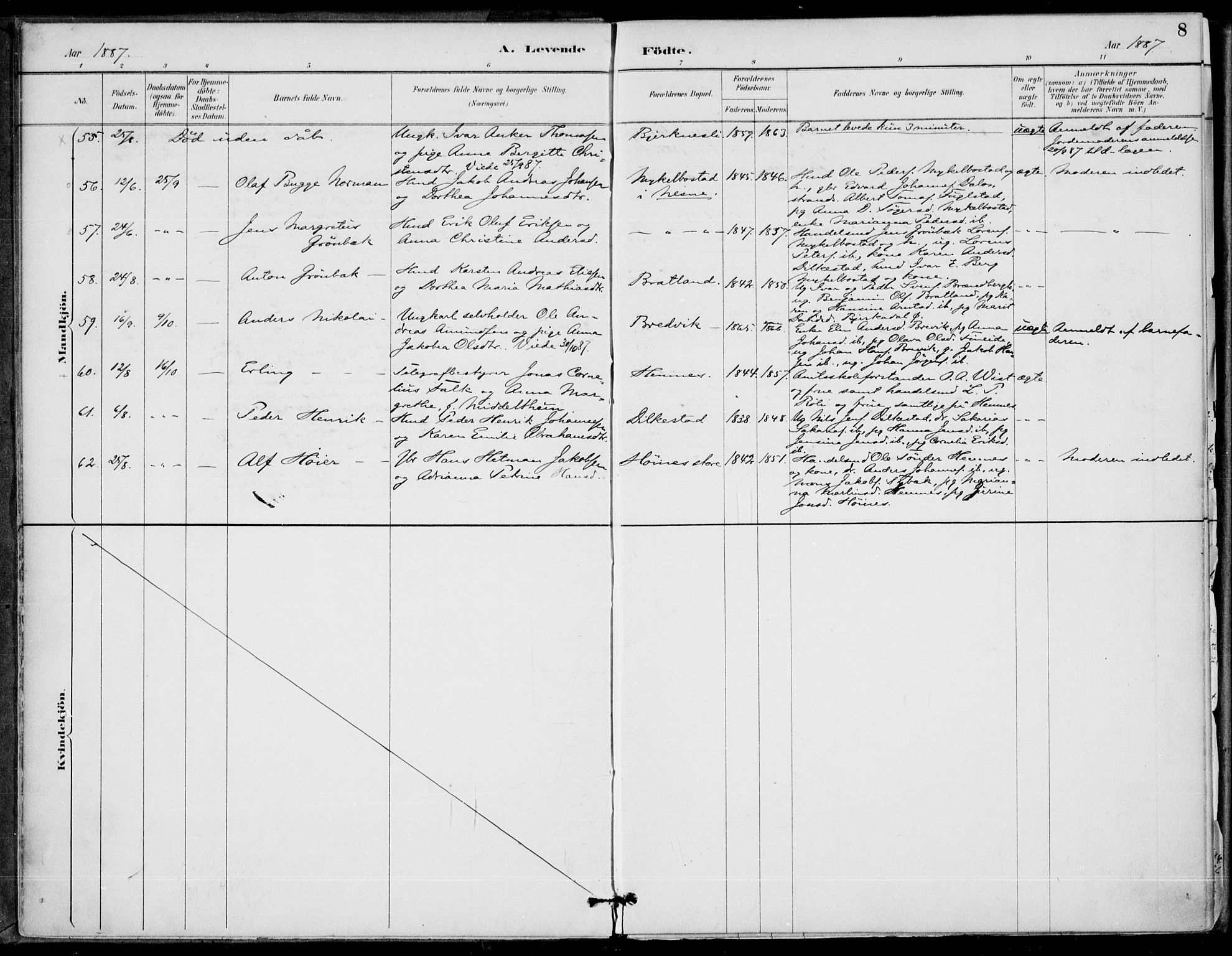 Ministerialprotokoller, klokkerbøker og fødselsregistre - Nordland, SAT/A-1459/825/L0362: Ministerialbok nr. 825A16, 1886-1908, s. 8