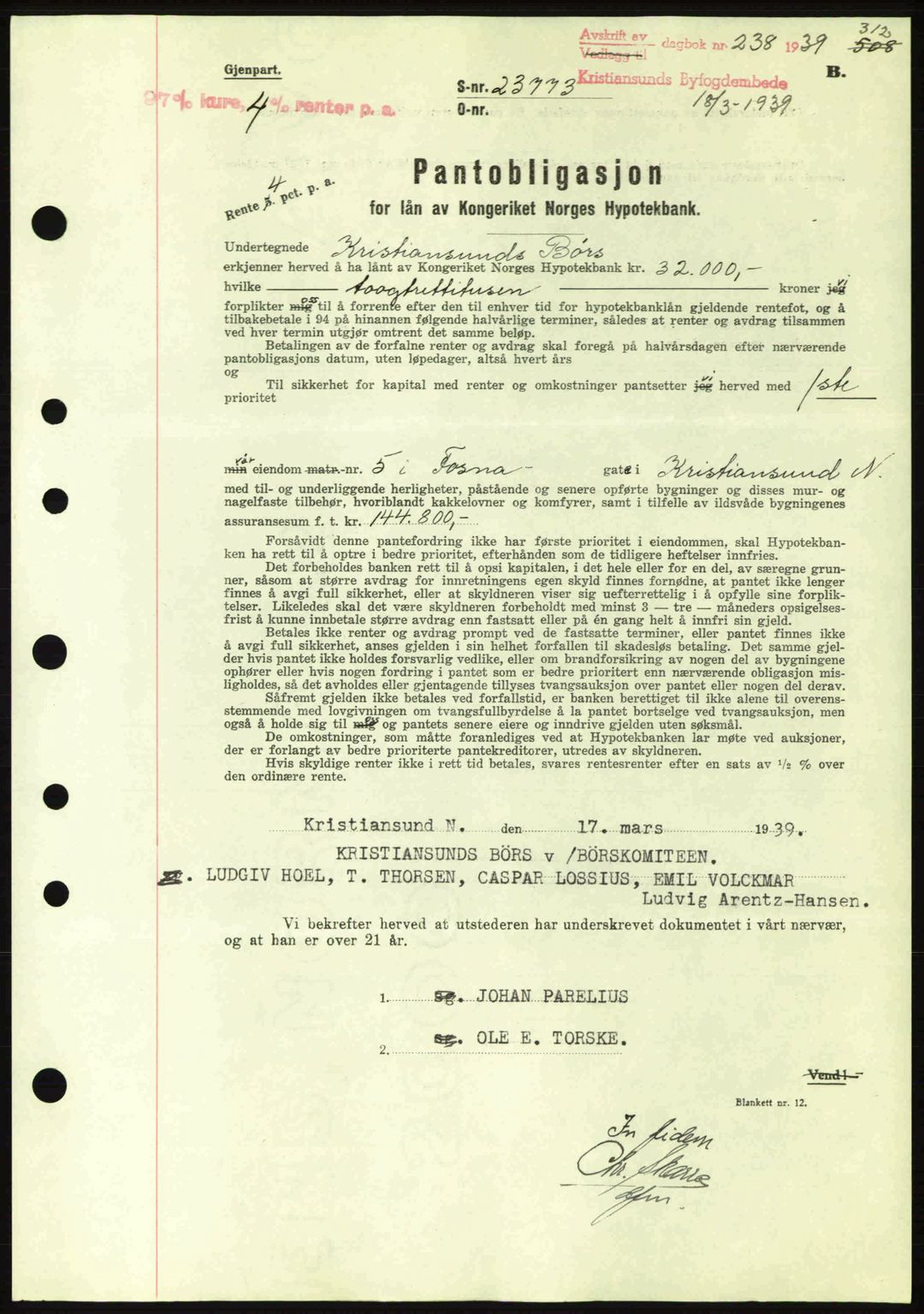 Kristiansund byfogd, AV/SAT-A-4587/A/27: Pantebok nr. 31, 1938-1939, Dagboknr: 238/1939