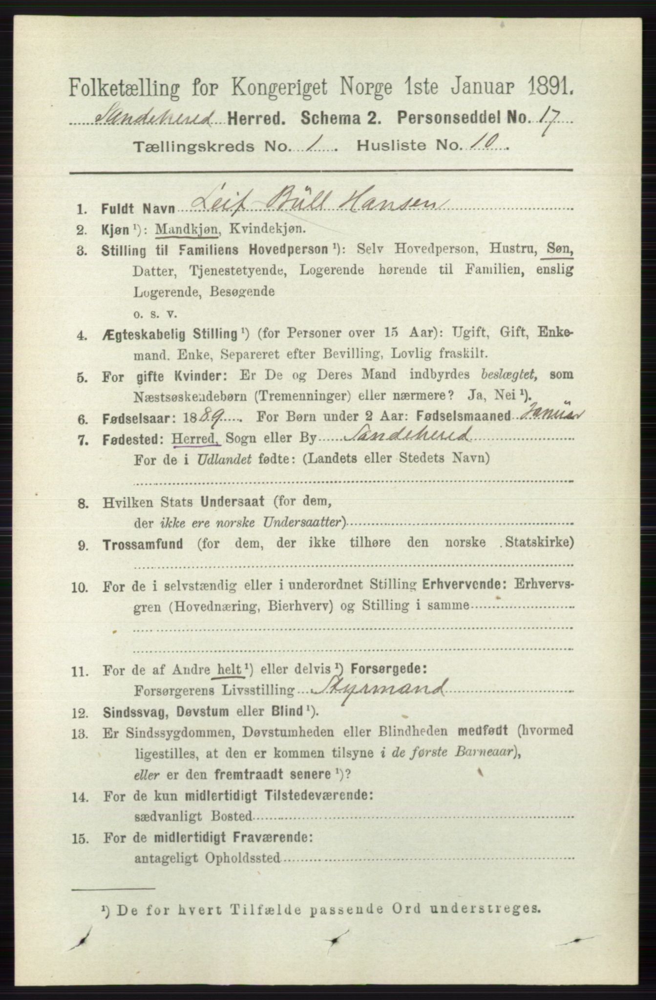 RA, Folketelling 1891 for 0724 Sandeherred herred, 1891, s. 251