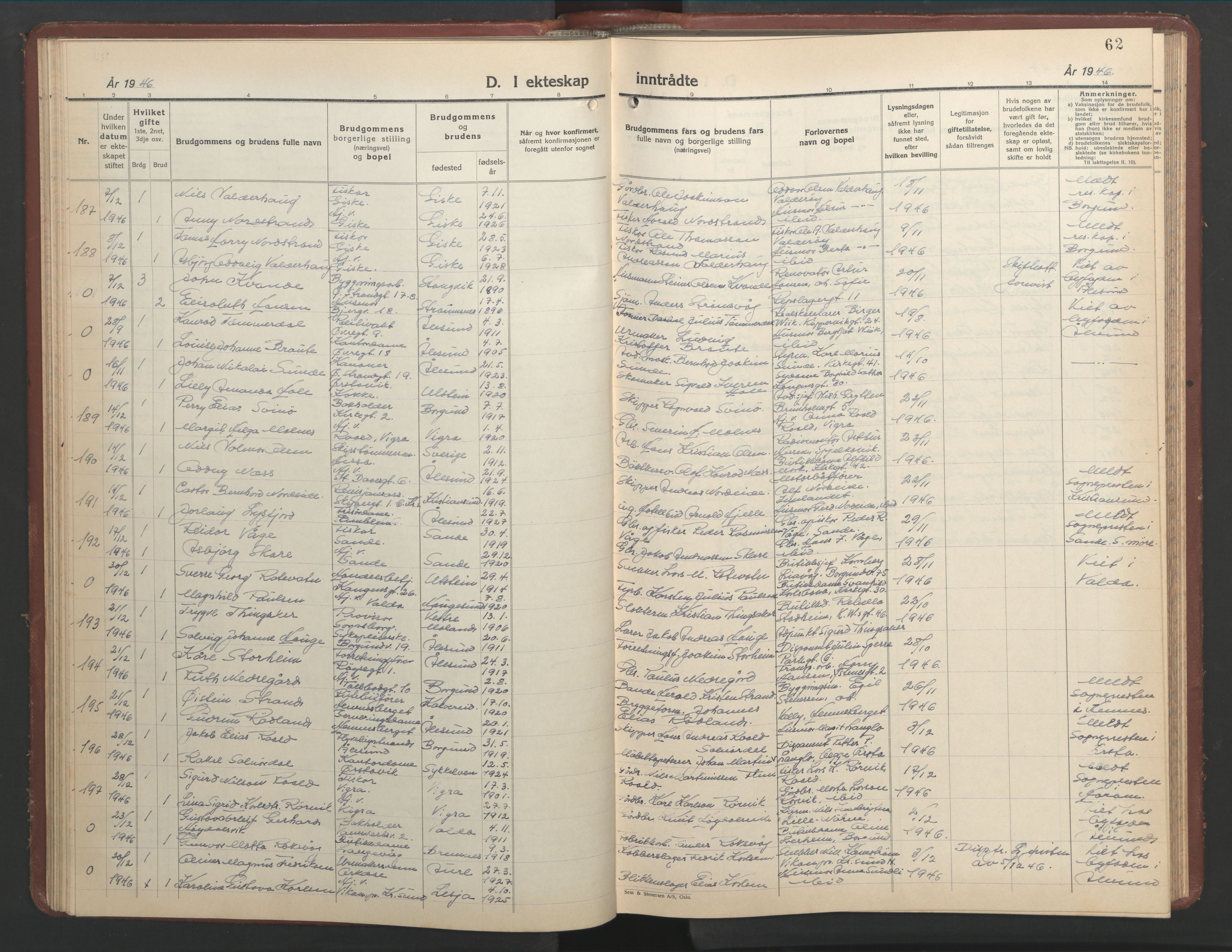 Ministerialprotokoller, klokkerbøker og fødselsregistre - Møre og Romsdal, SAT/A-1454/529/L0479: Klokkerbok nr. 529C16, 1941-1950, s. 62