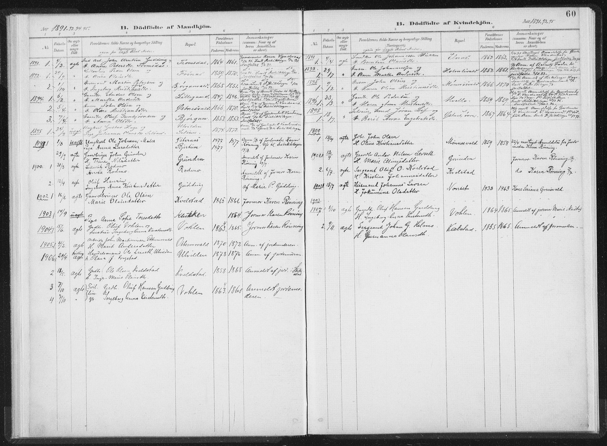Ministerialprotokoller, klokkerbøker og fødselsregistre - Nord-Trøndelag, AV/SAT-A-1458/724/L0263: Ministerialbok nr. 724A01, 1891-1907, s. 60