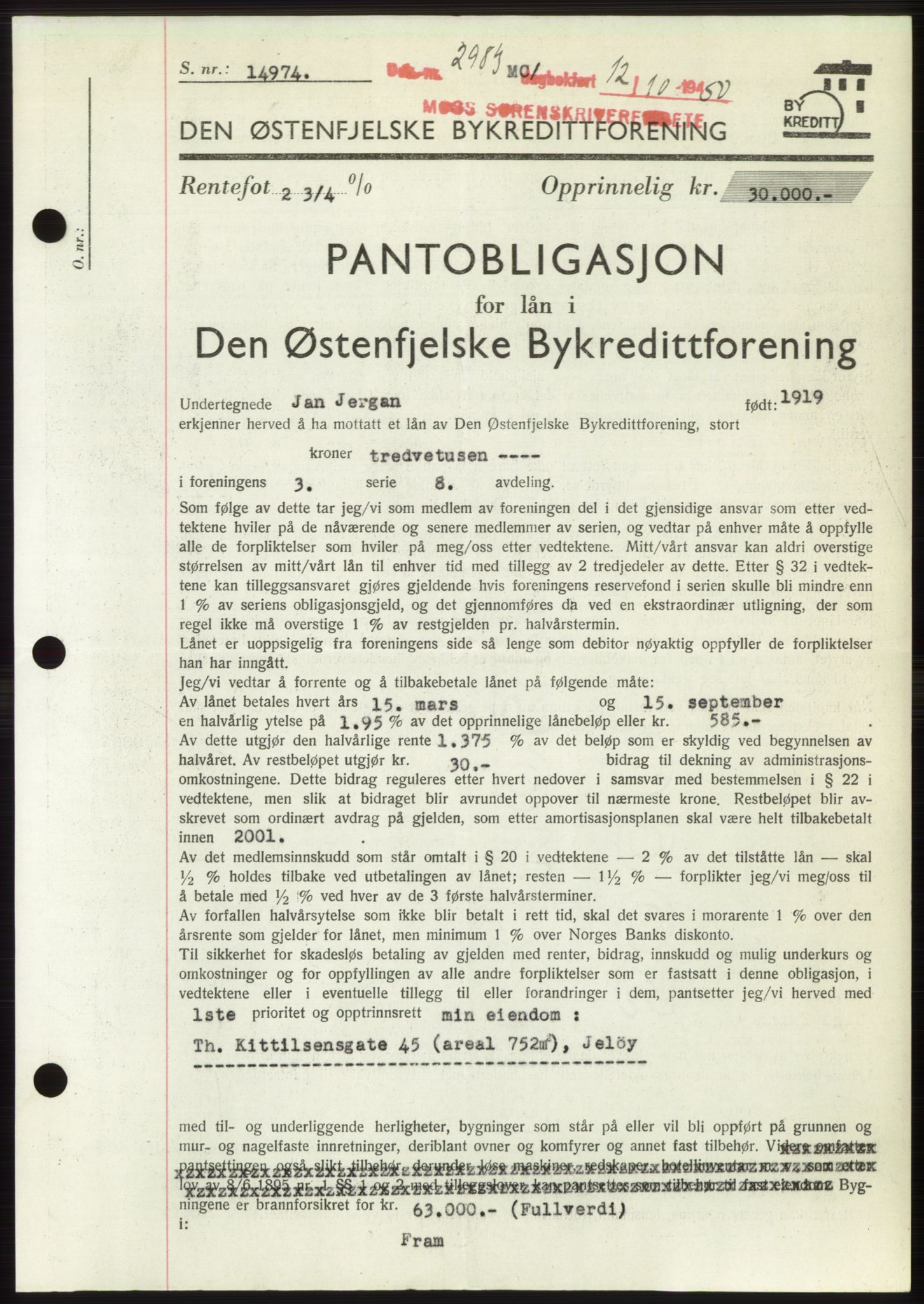 Moss sorenskriveri, SAO/A-10168: Pantebok nr. B25, 1950-1950, Dagboknr: 2983/1950