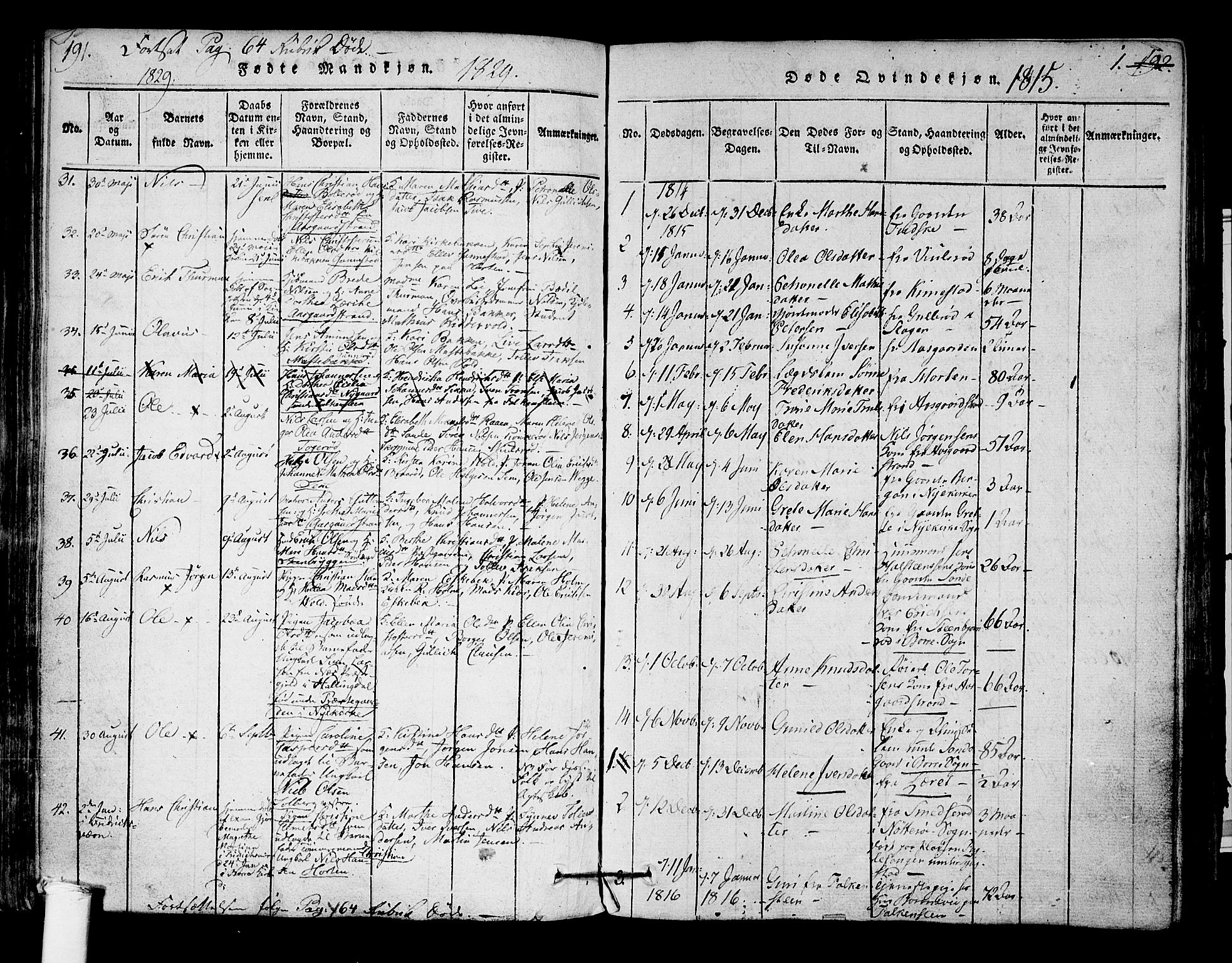 Borre kirkebøker, AV/SAKO-A-338/F/Fa/L0004: Ministerialbok nr. I 4, 1815-1845, s. 191-192