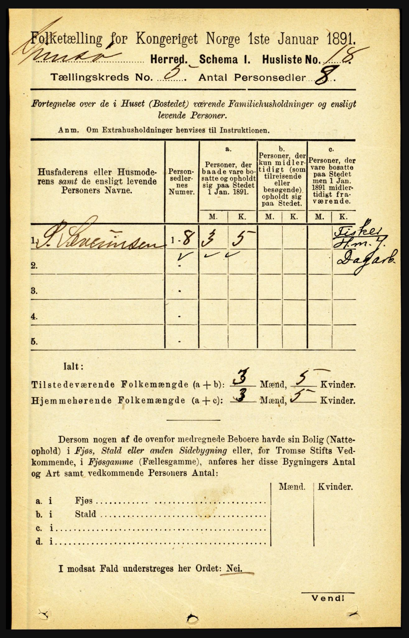 RA, Folketelling 1891 for 1864 Gimsøy herred, 1891, s. 826