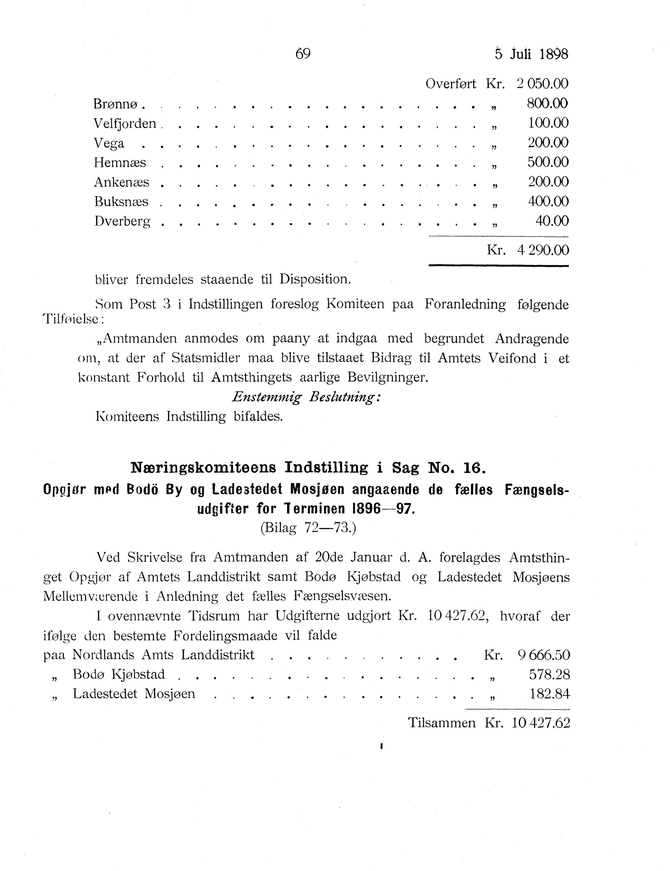 Nordland Fylkeskommune. Fylkestinget, AIN/NFK-17/176/A/Ac/L0021: Fylkestingsforhandlinger 1898, 1898