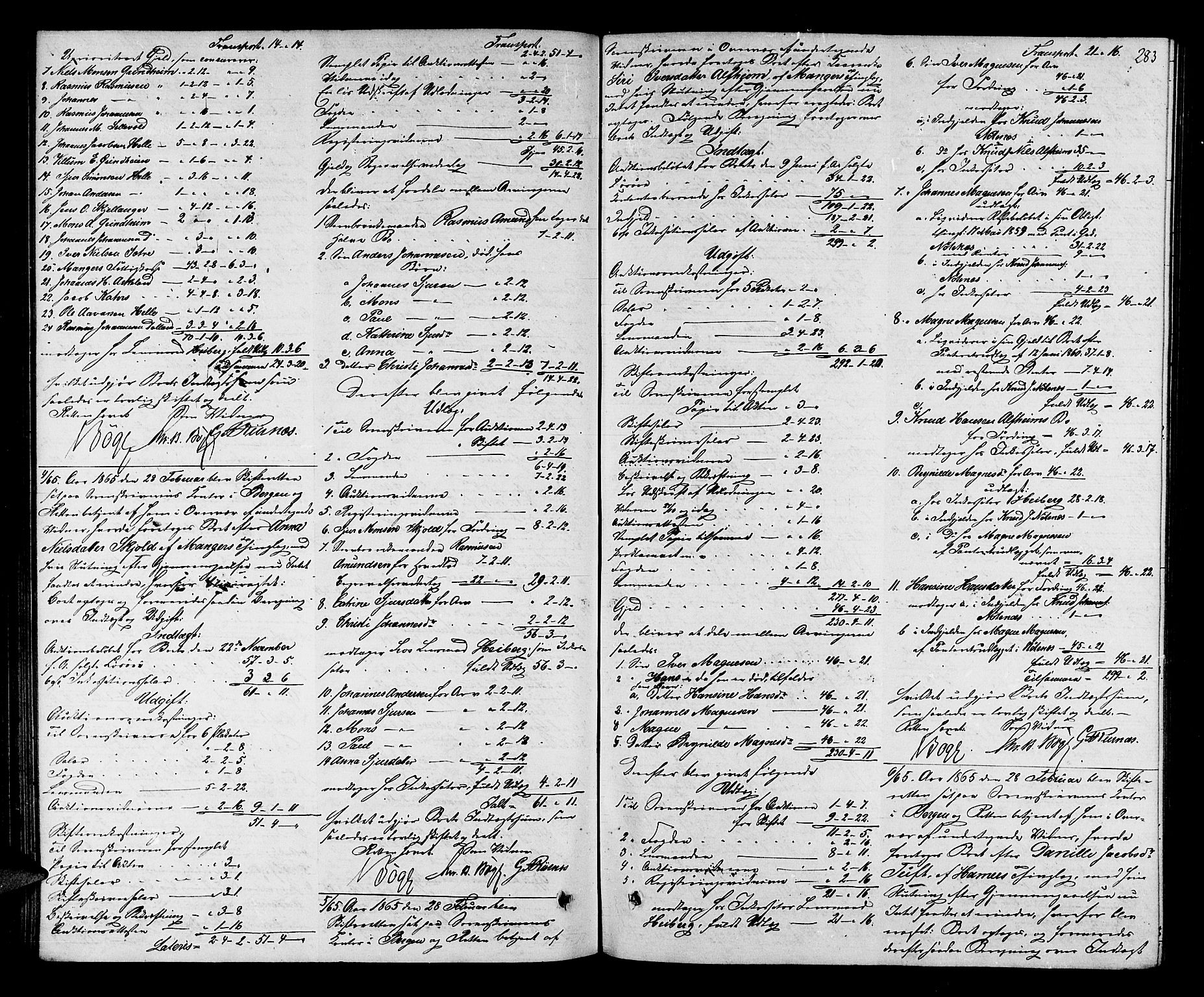 Nordhordland sorenskrivar, AV/SAB-A-2901/1/H/Hd/Hda/L0006: Skifteutlodningsprotokollar, 1862-1869, s. 282-283