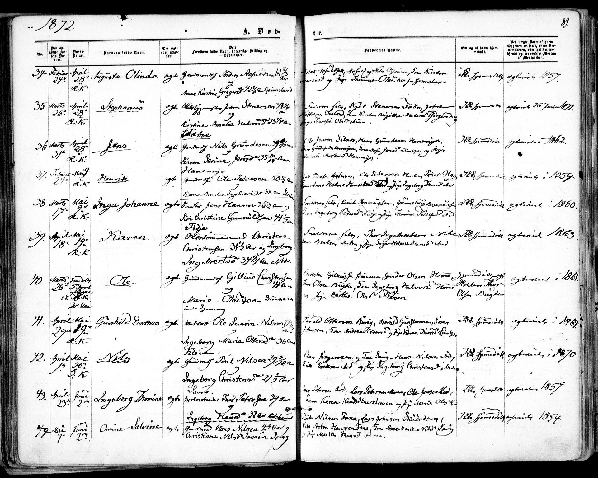 Søndeled sokneprestkontor, AV/SAK-1111-0038/F/Fa/L0003: Ministerialbok nr. A 3, 1861-1879, s. 89