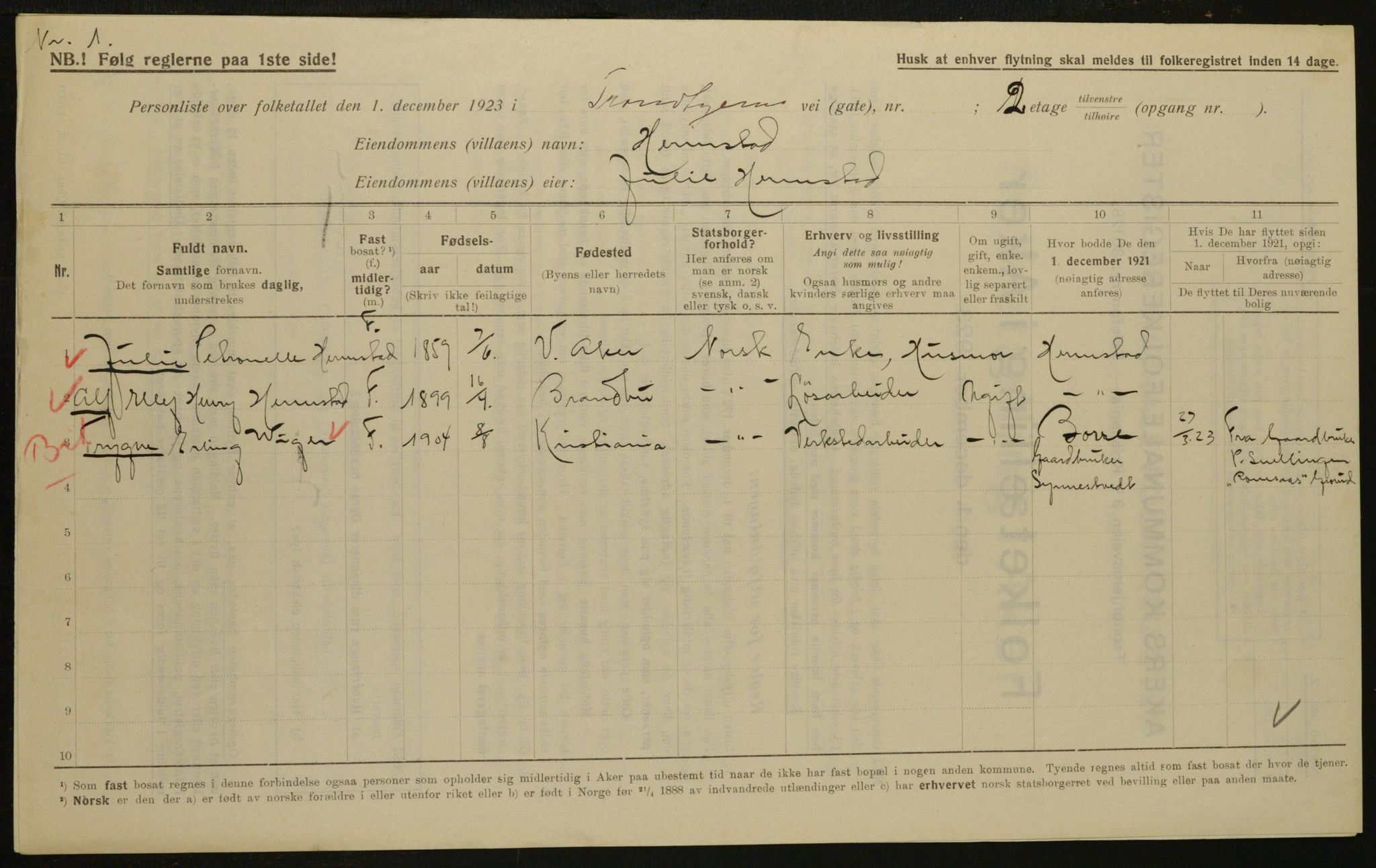 , Kommunal folketelling 1.12.1923 for Aker, 1923, s. 33551