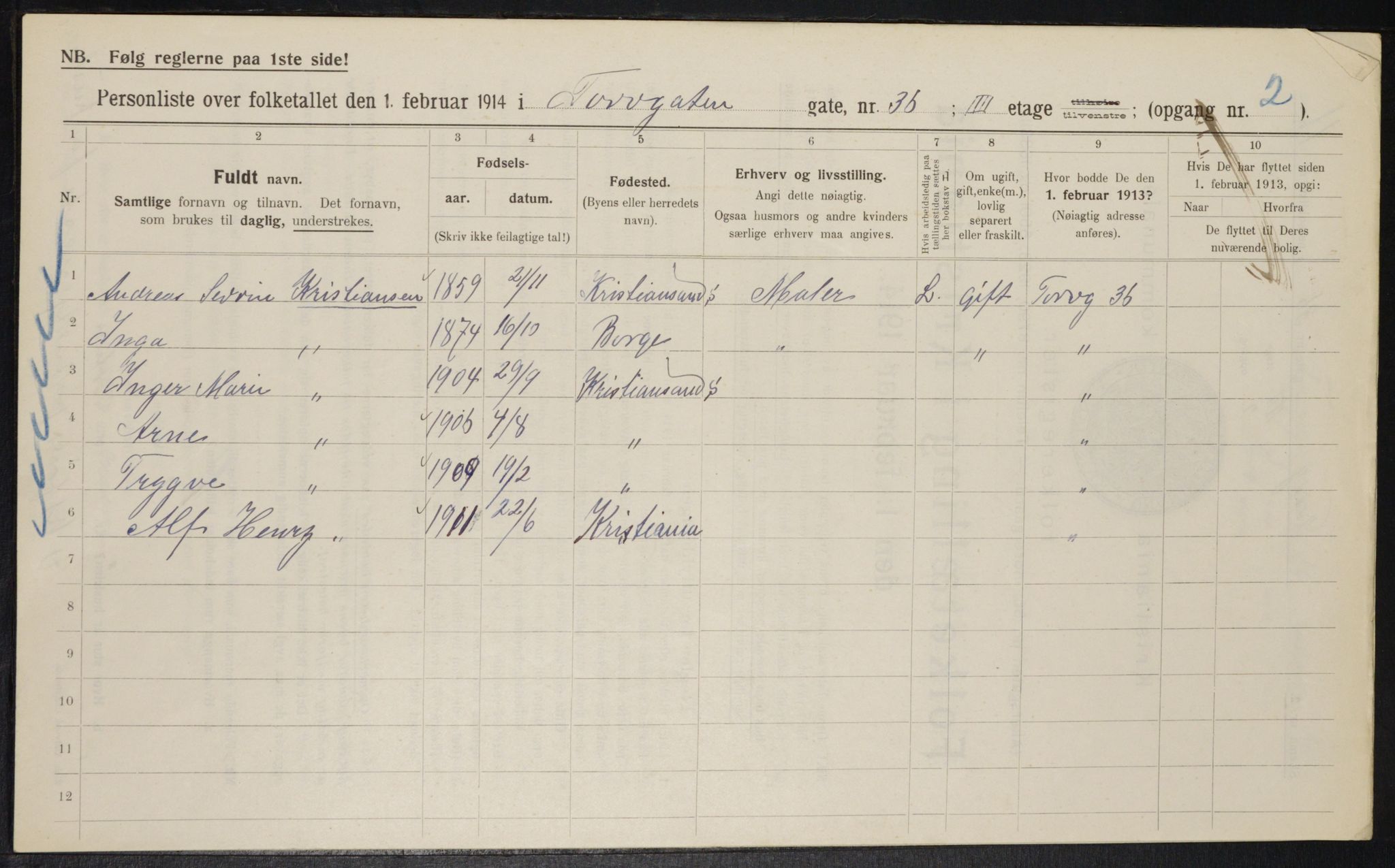 OBA, Kommunal folketelling 1.2.1914 for Kristiania, 1914, s. 115130