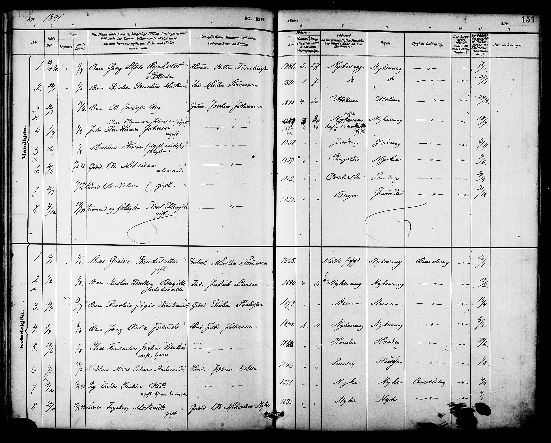 Ministerialprotokoller, klokkerbøker og fødselsregistre - Nordland, AV/SAT-A-1459/892/L1320: Ministerialbok nr. 892A01, 1886-1901, s. 151