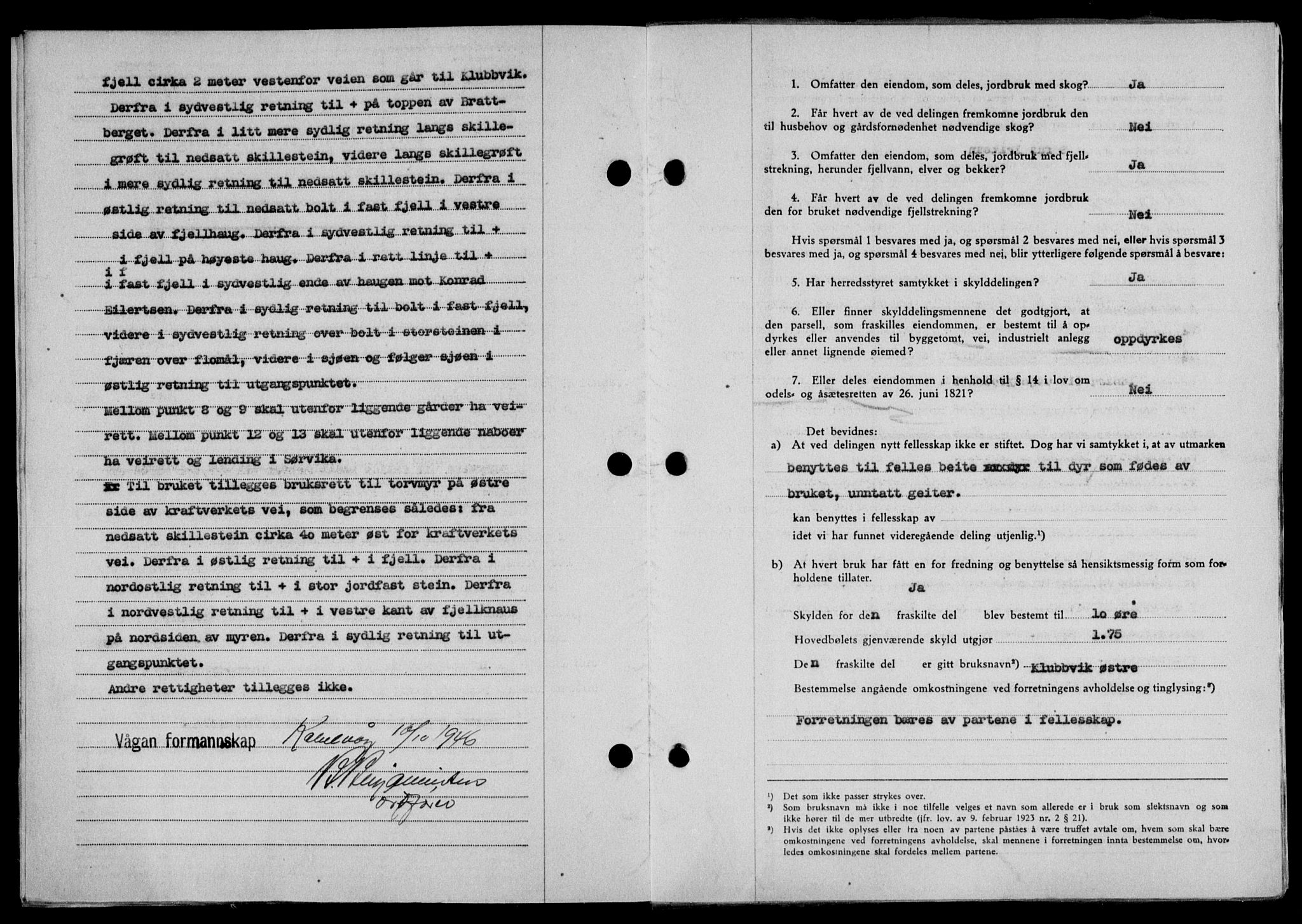 Lofoten sorenskriveri, SAT/A-0017/1/2/2C/L0014a: Pantebok nr. 14a, 1946-1946, Dagboknr: 1418/1946