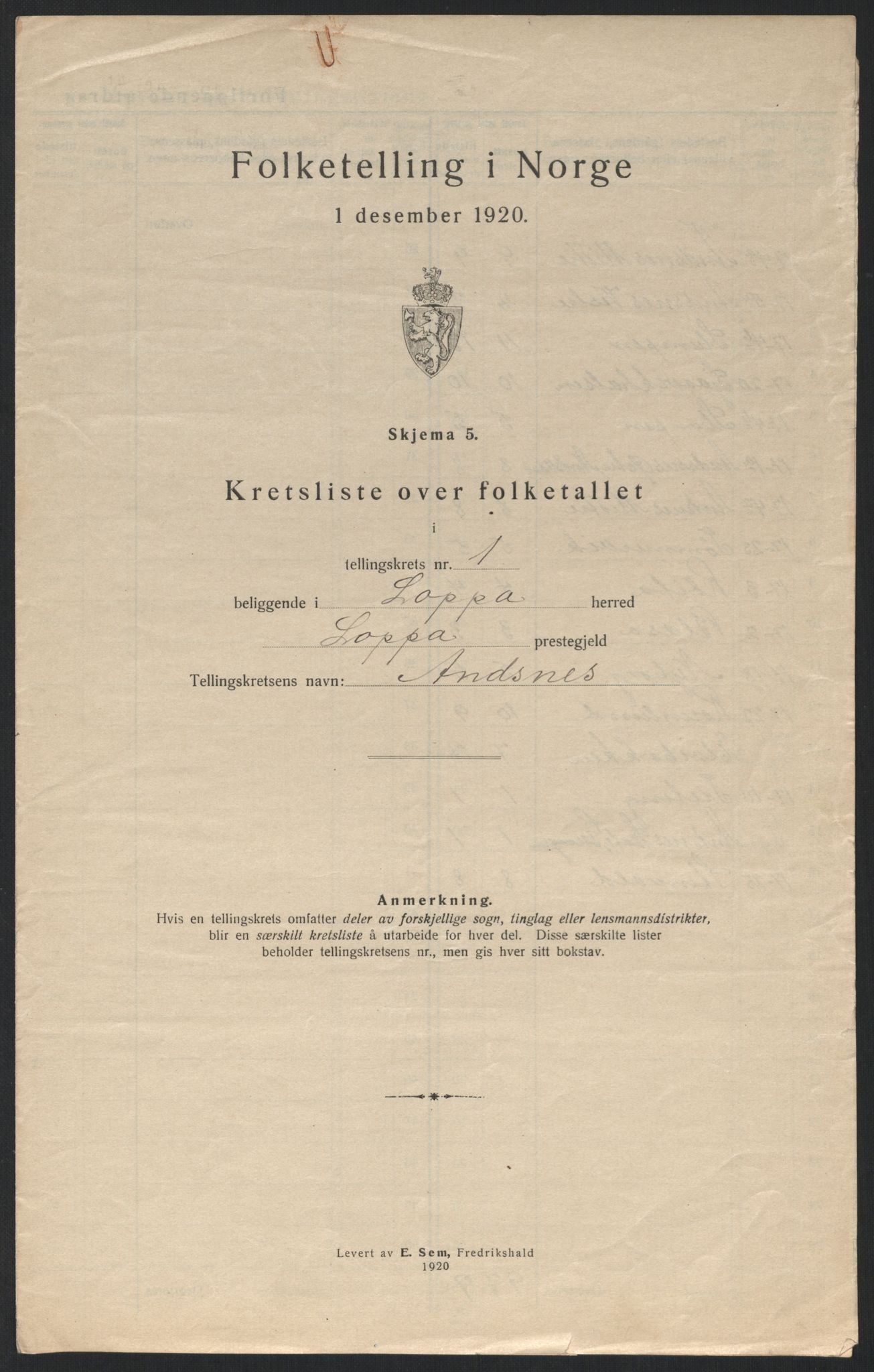 SATØ, Folketelling 1920 for 2014 Loppa herred, 1920, s. 6