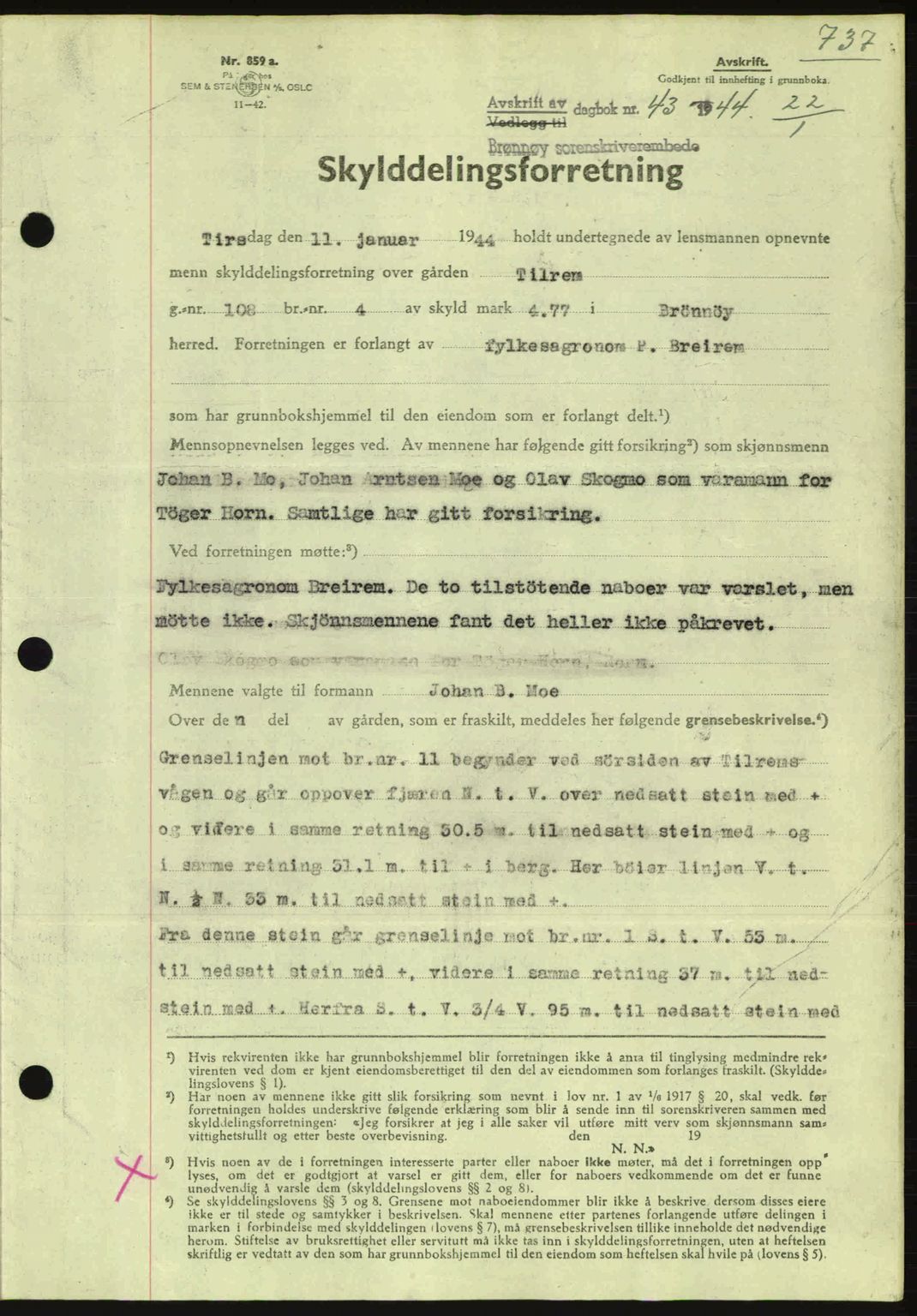 Brønnøy sorenskriveri, SAT/A-4170/1/2/2C: Pantebok nr. 23, 1943-1944, Dagboknr: 43/1944