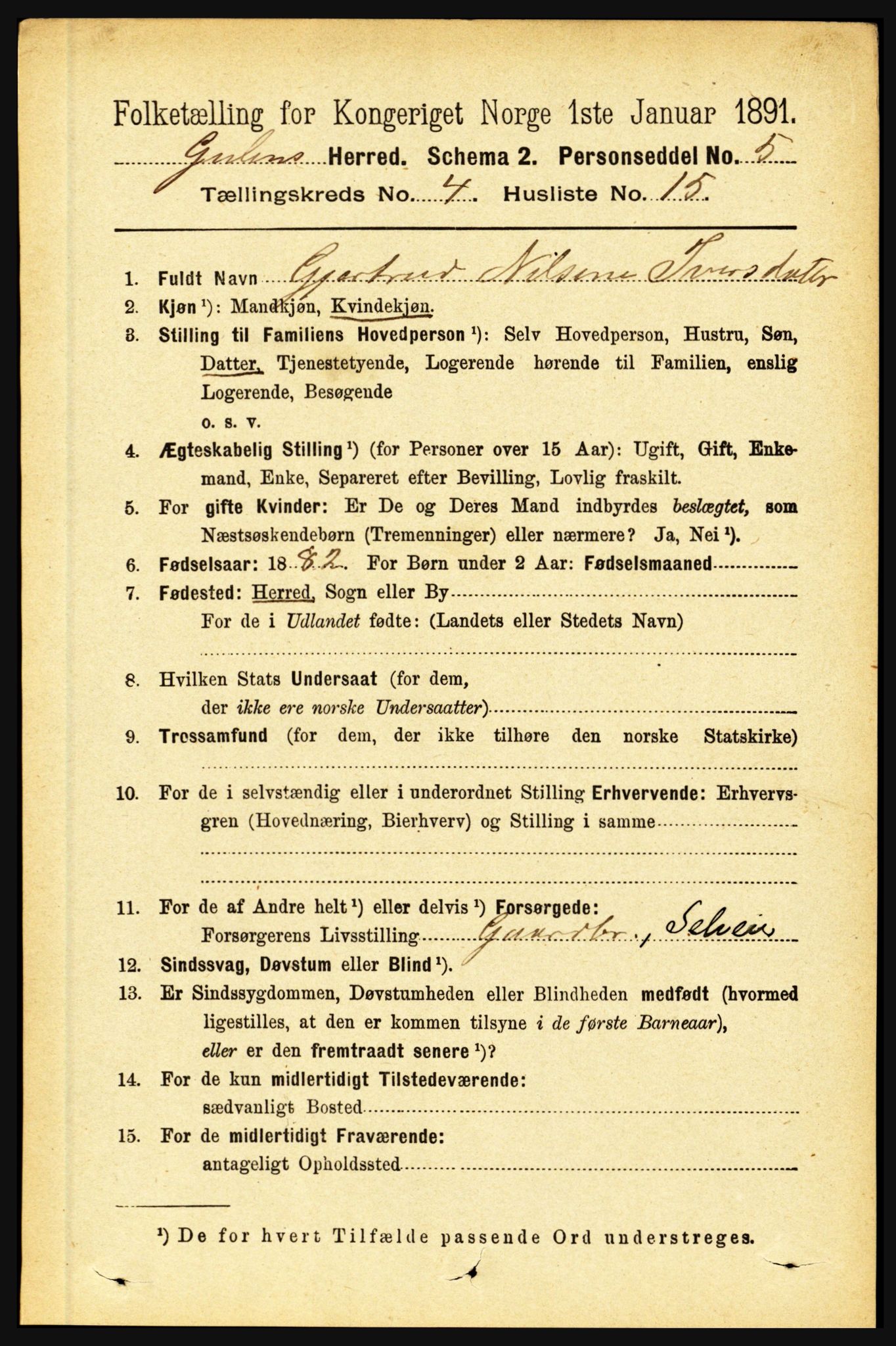 RA, Folketelling 1891 for 1411 Gulen herred, 1891, s. 1325