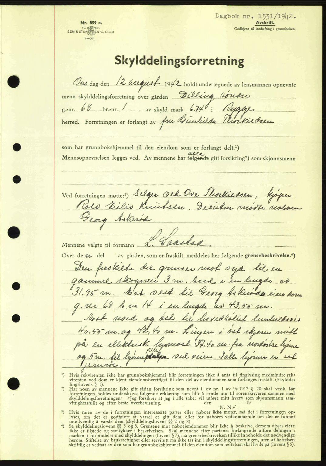 Moss sorenskriveri, SAO/A-10168: Pantebok nr. A10, 1942-1943, Dagboknr: 1531/1942