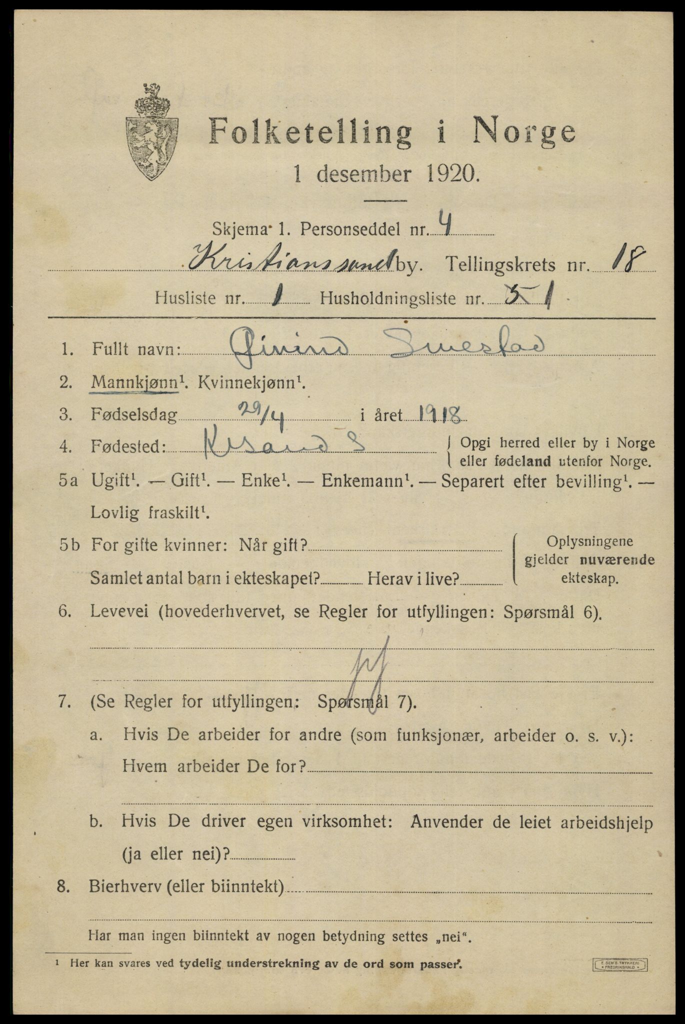 SAK, Folketelling 1920 for 1001 Kristiansand kjøpstad, 1920, s. 33621