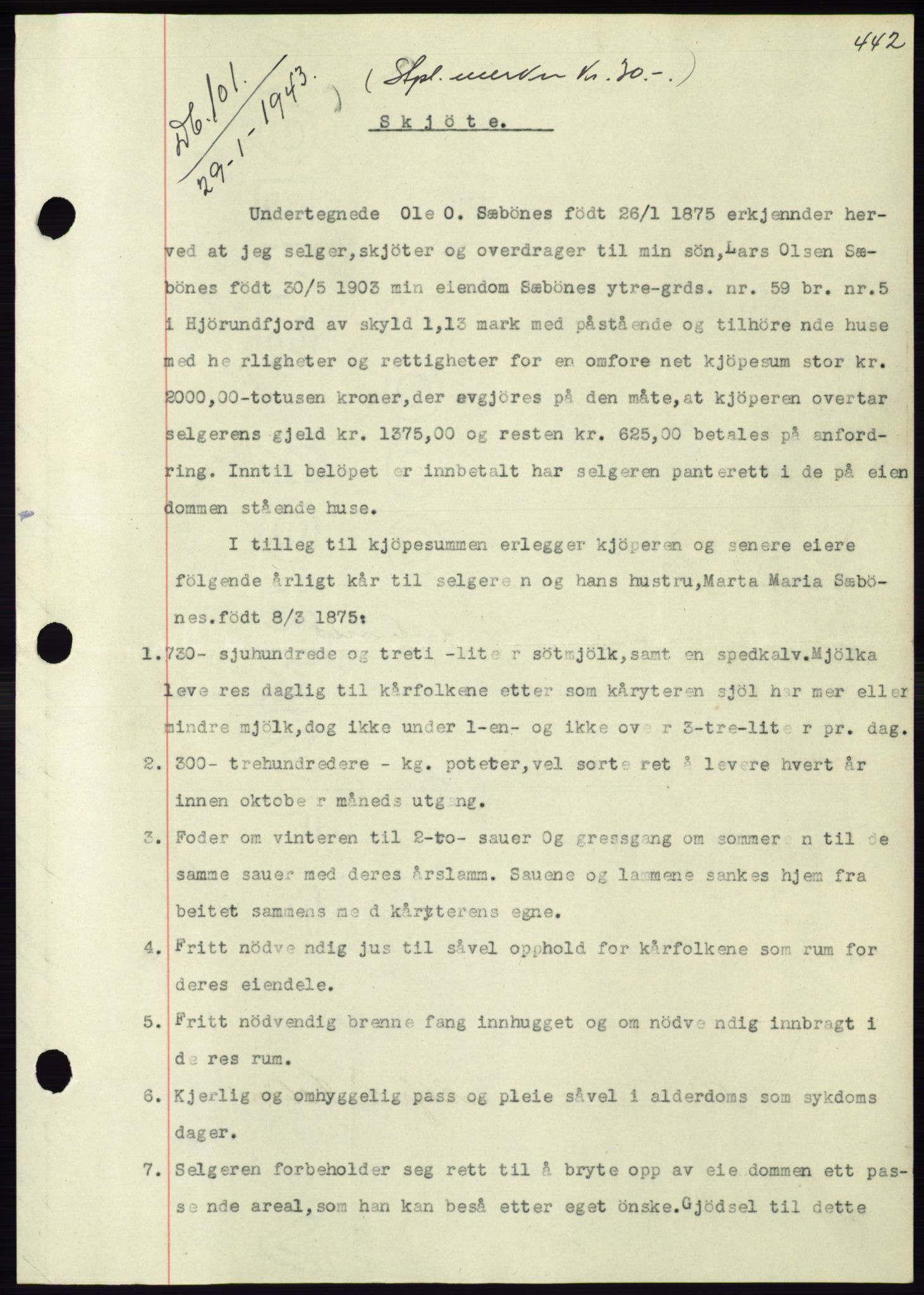 Søre Sunnmøre sorenskriveri, SAT/A-4122/1/2/2C/L0074: Pantebok nr. 68, 1942-1943, Dagboknr: 101/1943