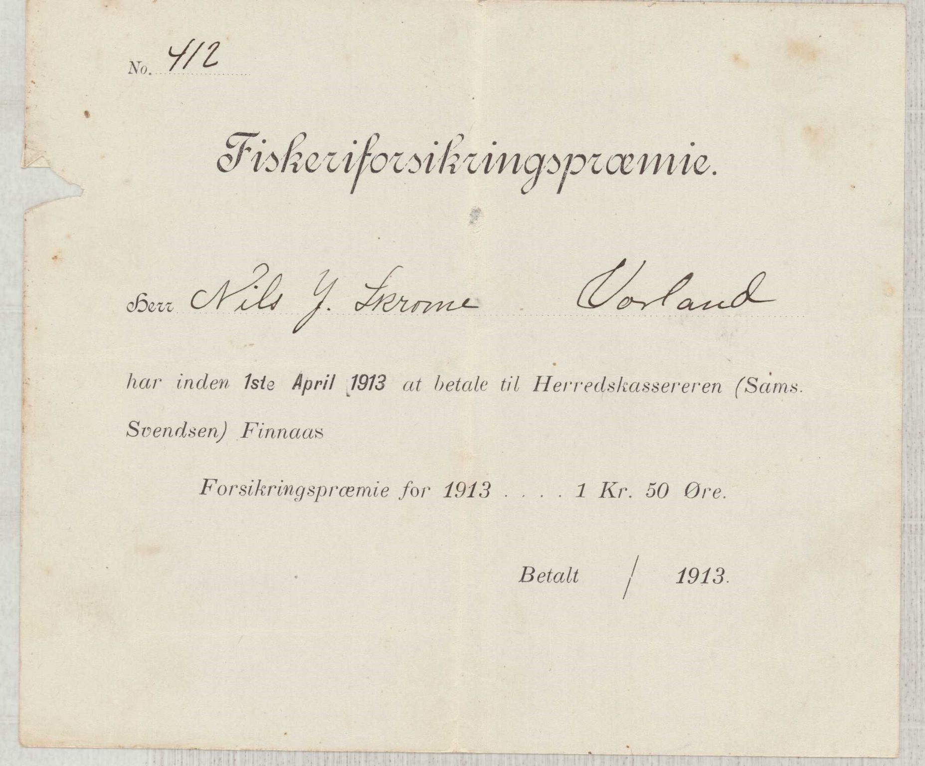 Finnaas kommune. Formannskapet, IKAH/1218a-021/D/Da/L0001/0012: Korrespondanse / saker / Kronologisk ordna korrespondanse , 1913, s. 39