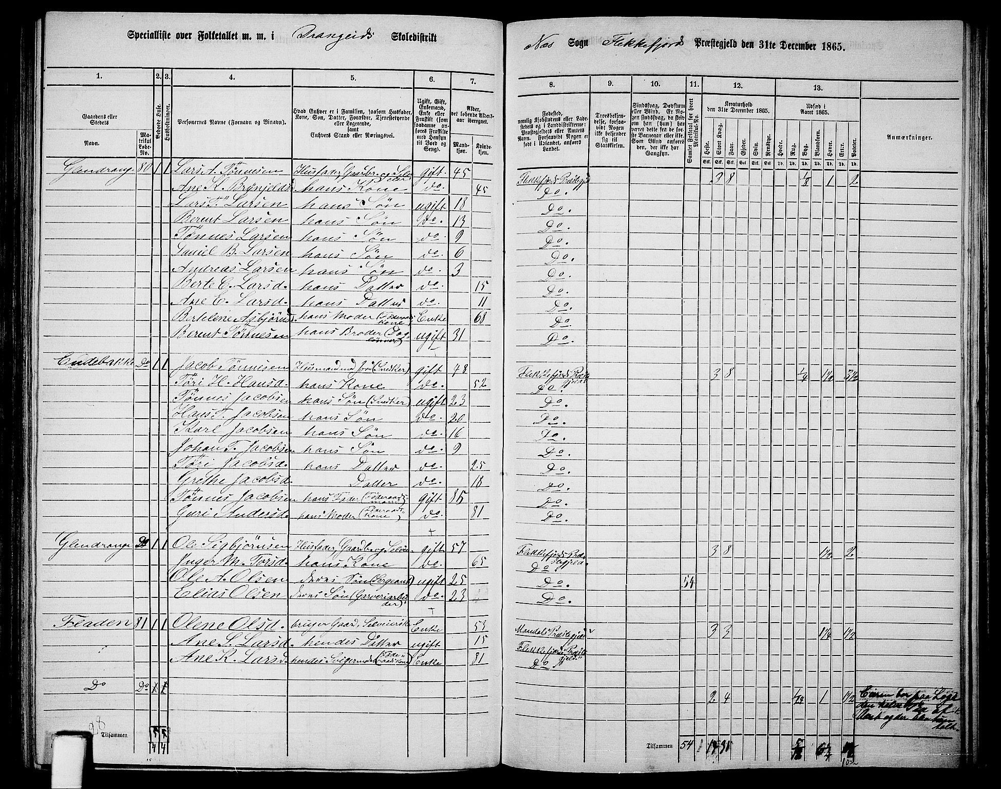 RA, Folketelling 1865 for 1042L Flekkefjord prestegjeld, Nes sokn og Hidra sokn, 1865, s. 140