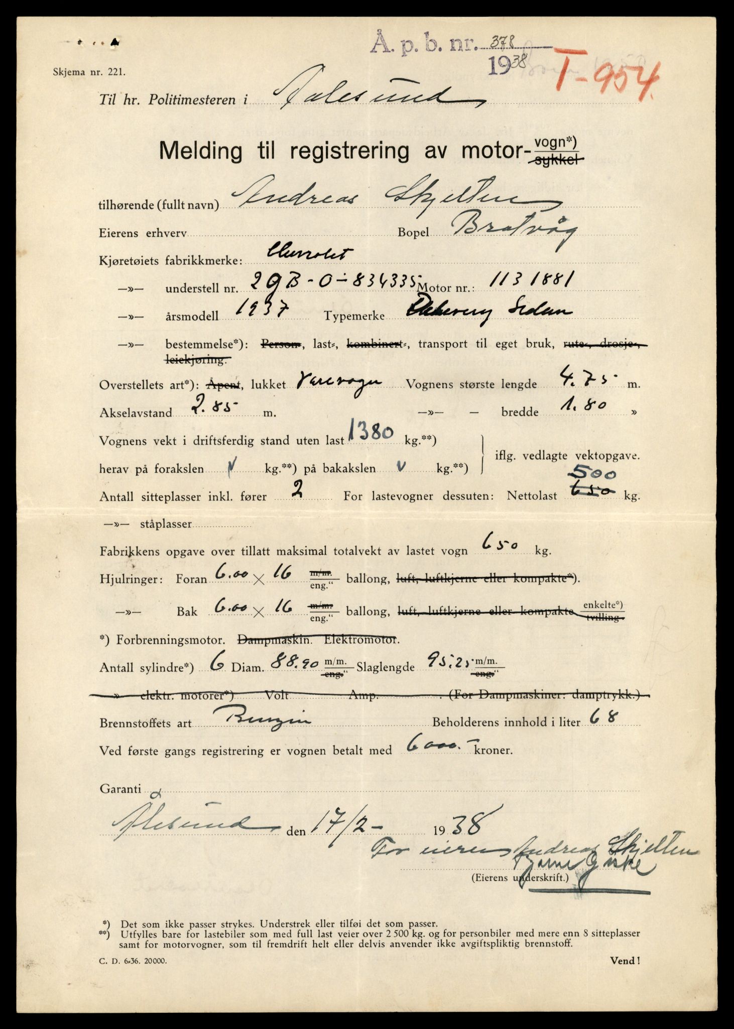 Møre og Romsdal vegkontor - Ålesund trafikkstasjon, AV/SAT-A-4099/F/Fe/L0042: Registreringskort for kjøretøy T 13906 - T 14079, 1927-1998, s. 2995