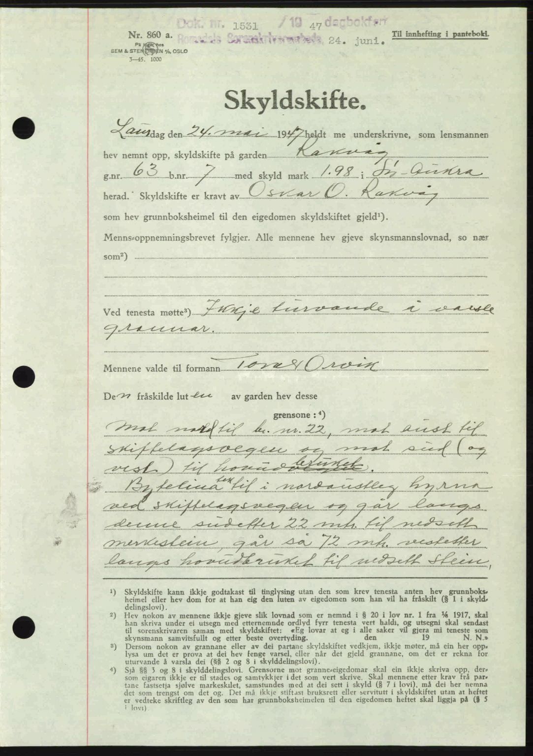 Romsdal sorenskriveri, AV/SAT-A-4149/1/2/2C: Pantebok nr. A23, 1947-1947, Dagboknr: 1531/1947