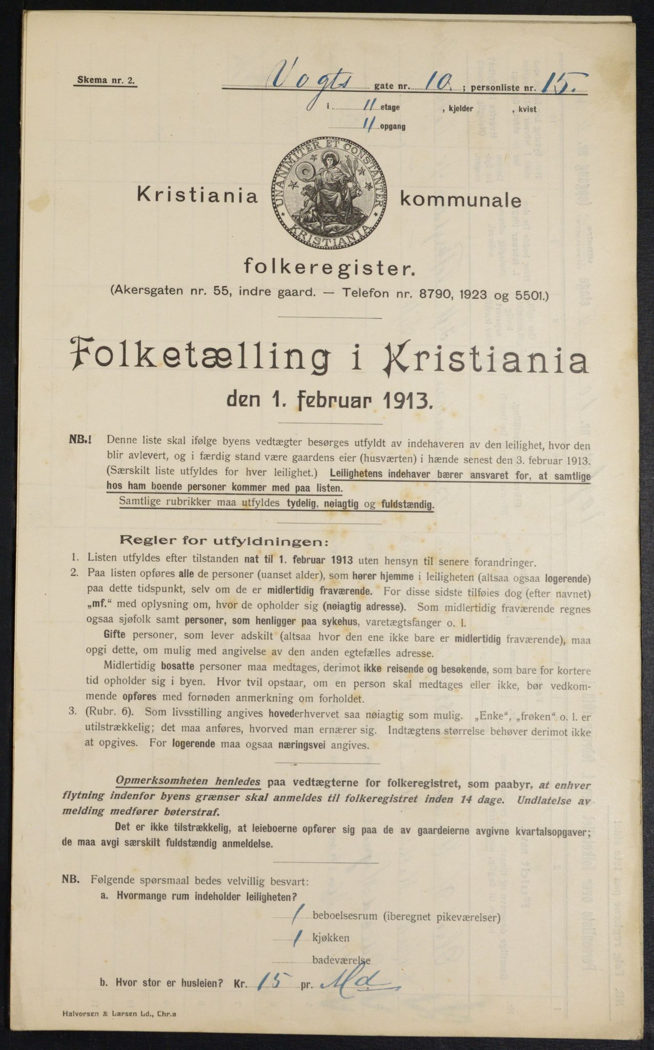 OBA, Kommunal folketelling 1.2.1913 for Kristiania, 1913, s. 124166