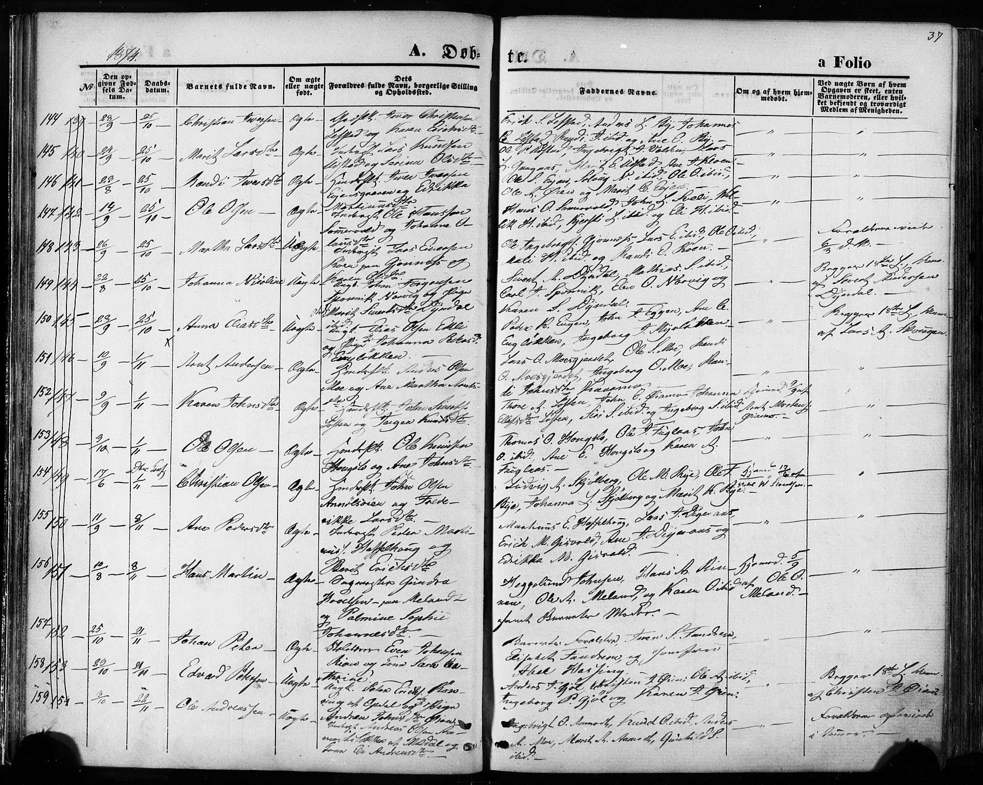 Ministerialprotokoller, klokkerbøker og fødselsregistre - Sør-Trøndelag, SAT/A-1456/668/L0807: Ministerialbok nr. 668A07, 1870-1880, s. 37