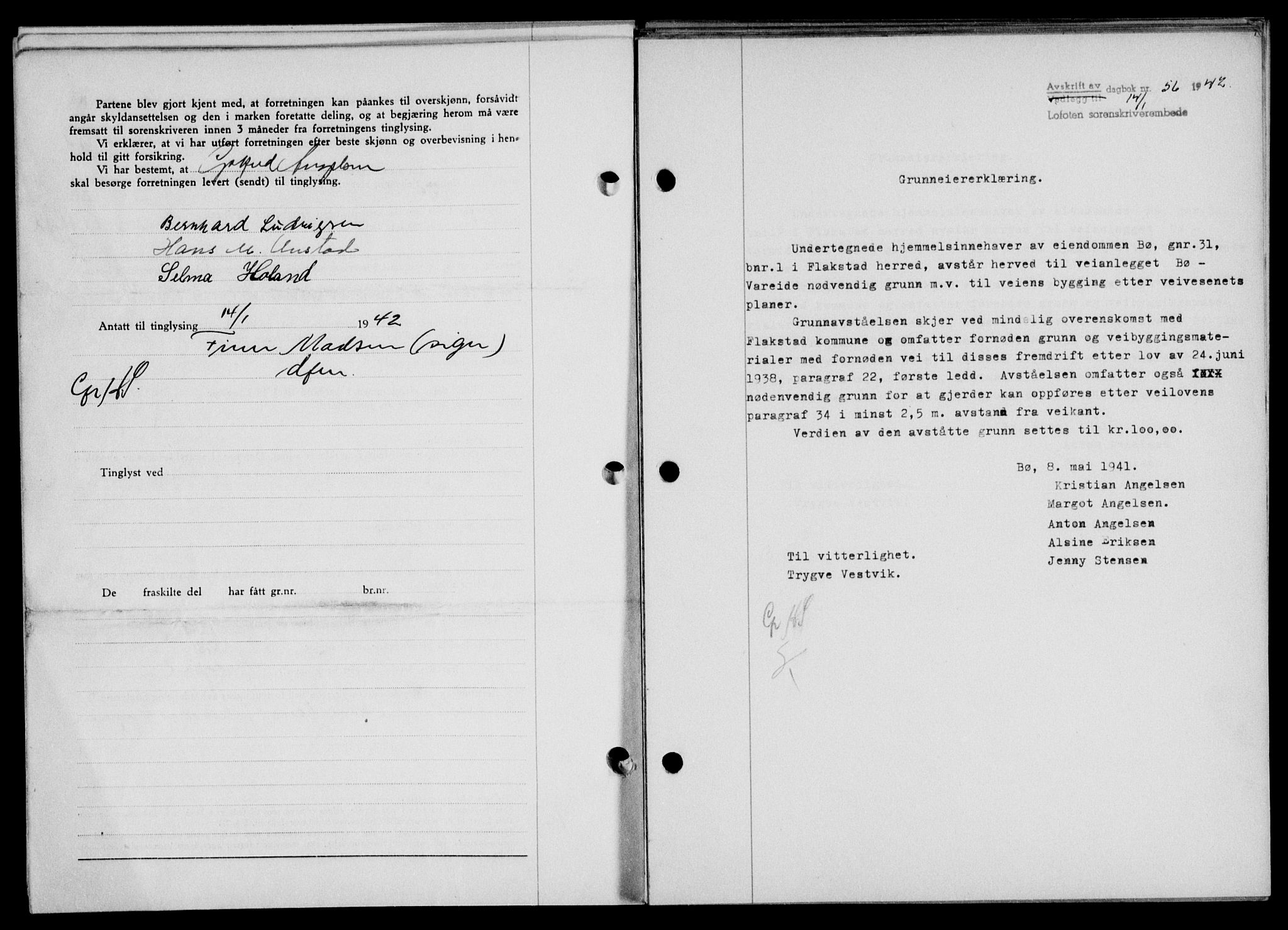 Lofoten sorenskriveri, SAT/A-0017/1/2/2C/L0009a: Pantebok nr. 9a, 1941-1942, Dagboknr: 56/1942