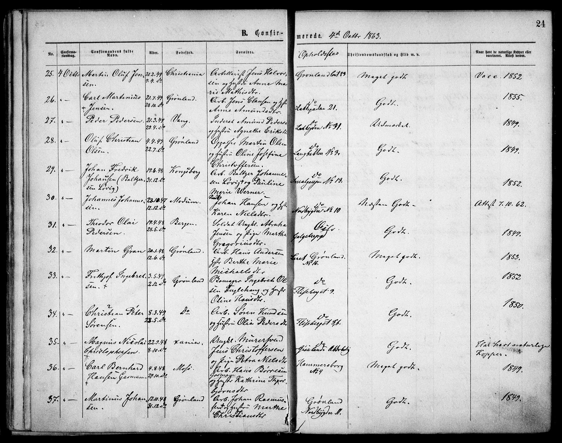 Grønland prestekontor Kirkebøker, AV/SAO-A-10848/F/Fa/L0003: Ministerialbok nr. 3, 1862-1868, s. 24