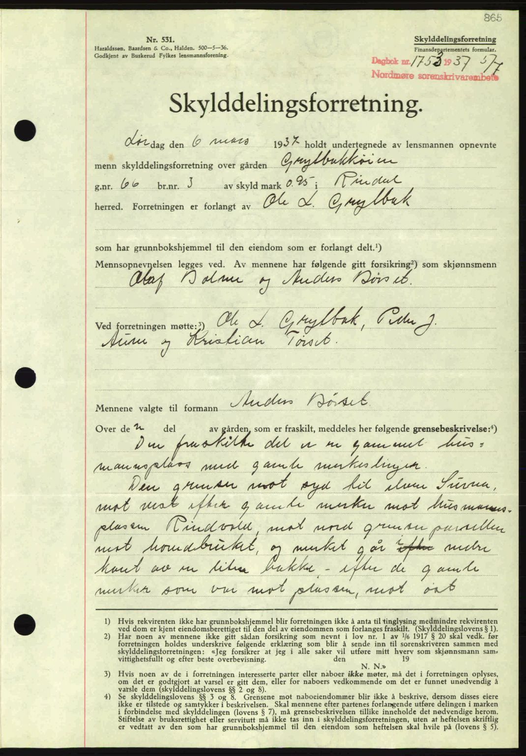 Nordmøre sorenskriveri, AV/SAT-A-4132/1/2/2Ca: Pantebok nr. A81, 1937-1937, Dagboknr: 1753/1937